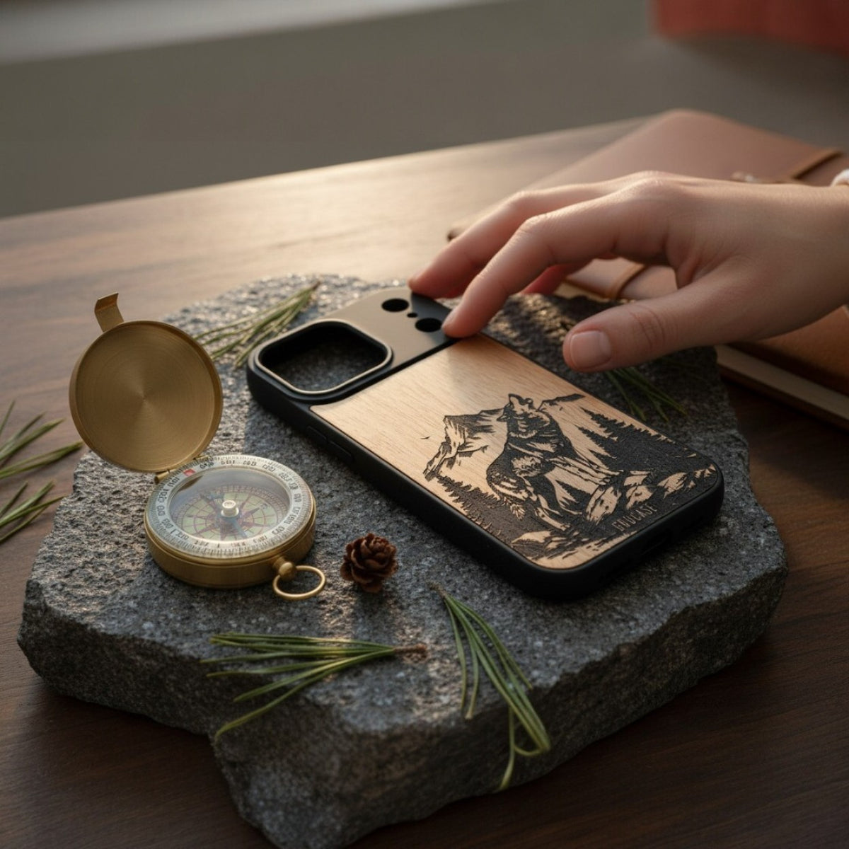 The Midnight Anthem | Howling Wolf &amp; Mountain Landscape | GR8CASE Wood Phone Case