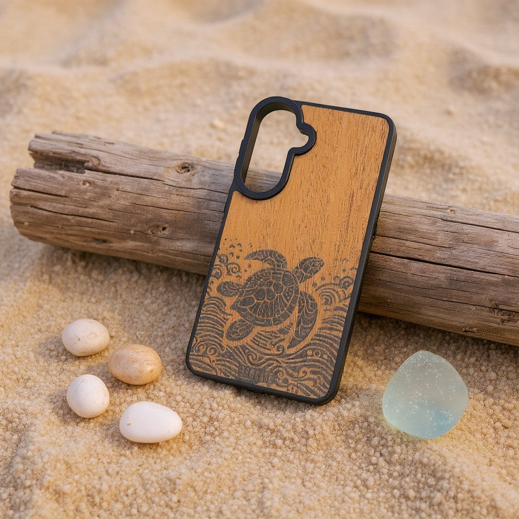 The Pacific Voyager | Sea Turtle &amp; Ocean Waves | GR8CASE Wood Phone Case