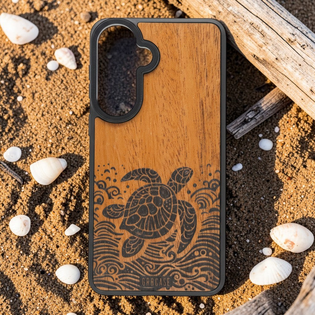 The Pacific Voyager | Sea Turtle &amp; Ocean Waves | GR8CASE Wood Phone Case