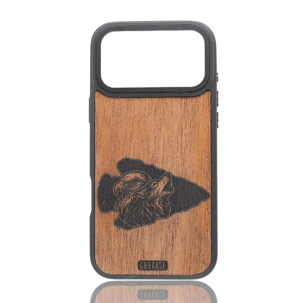 Predator Arrowhead wood phone case with eagle and wolf engraving