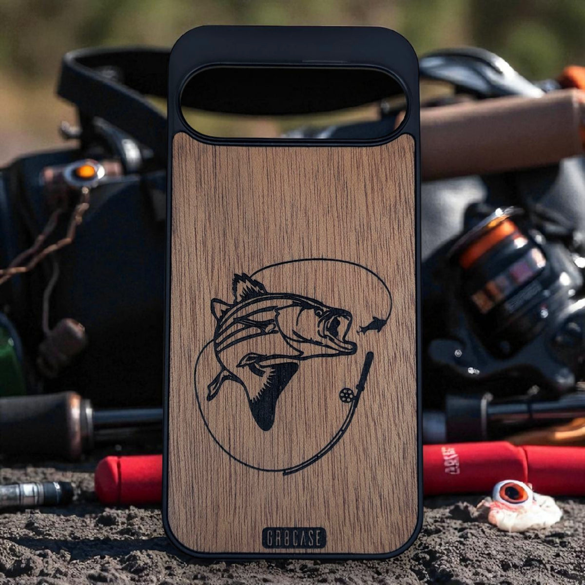 Hooked for Life Fishing Design – GR8CASE Wood Phone Case