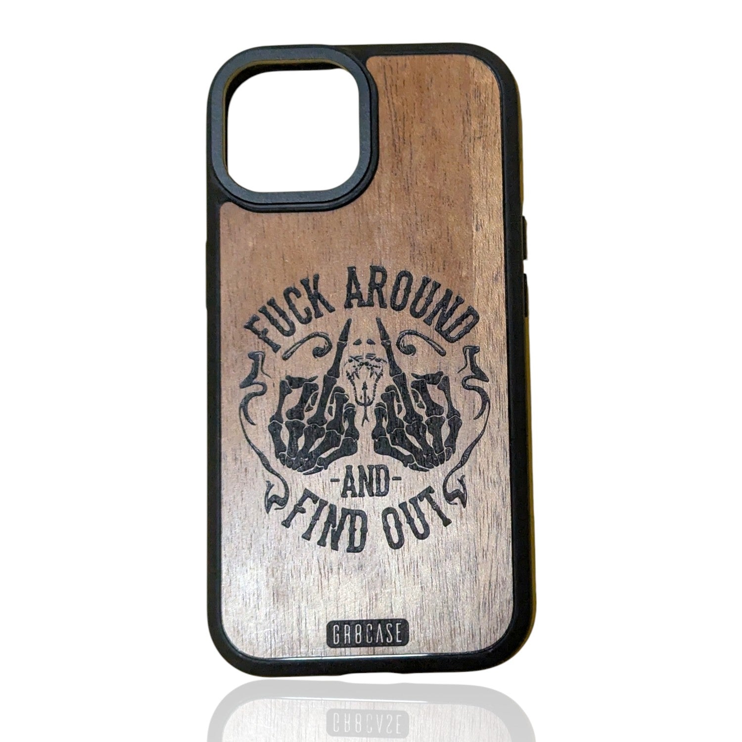 The Final Warning | FAFO Skeletal Hands Engraving | GR8CASE Wood Phone Case