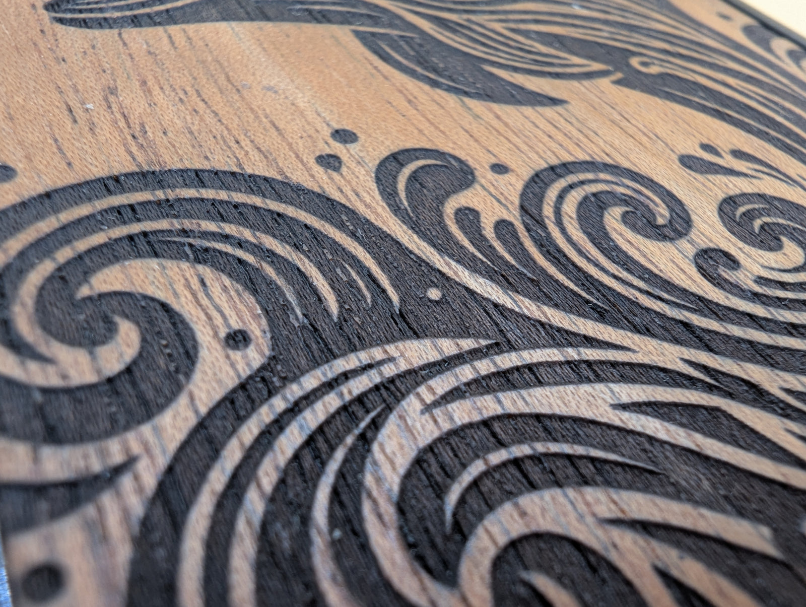 engraved dolphin waves wood phone case for iphone and samsung
