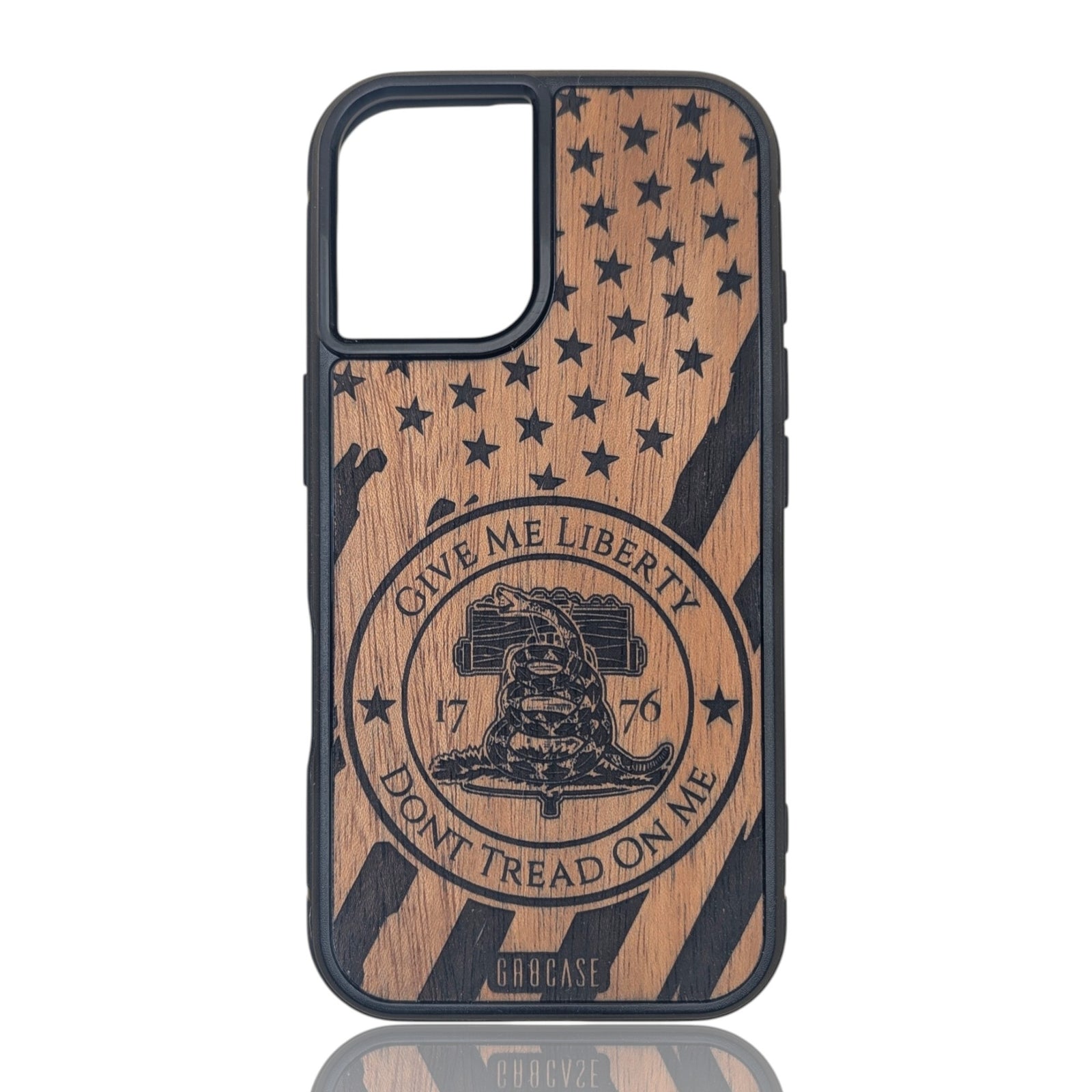 engraved give me liberty dont tread on me wood phone case for iphone and samsung
