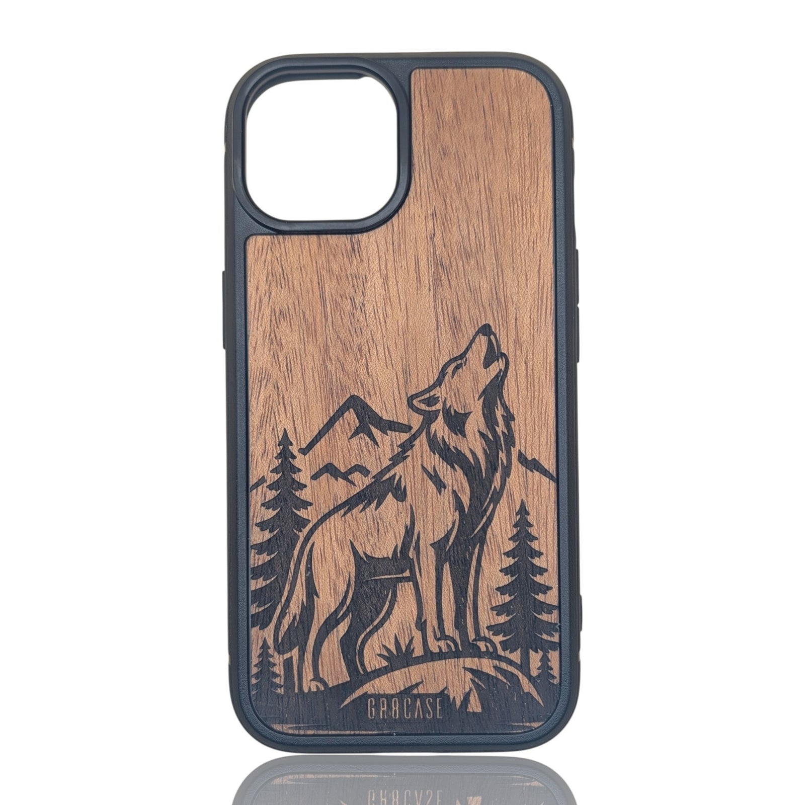 engraved wolf on ridge wood phone case for iphone and samsung
