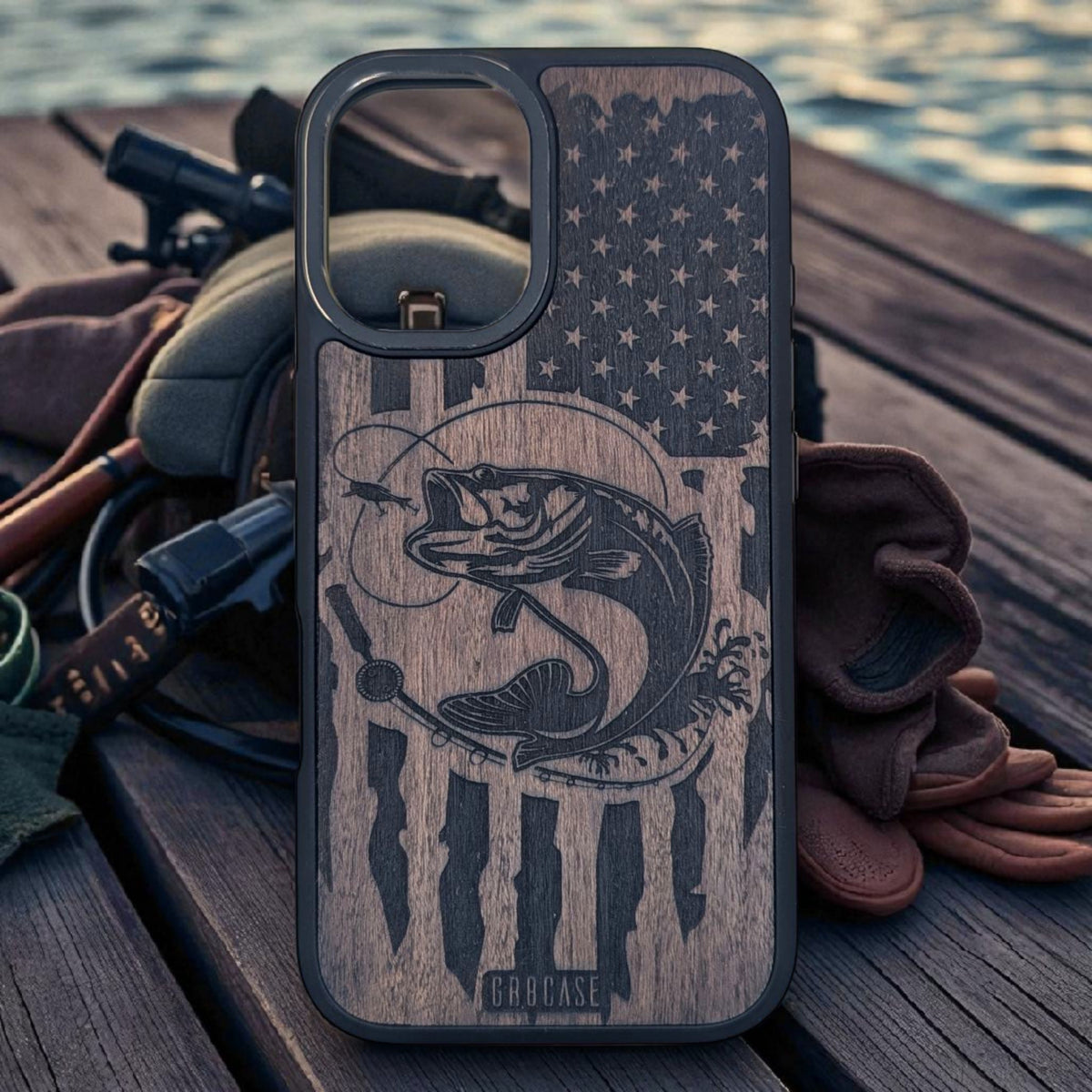 Bass Fishing American Flag – GR8CASE Wood Phone Case