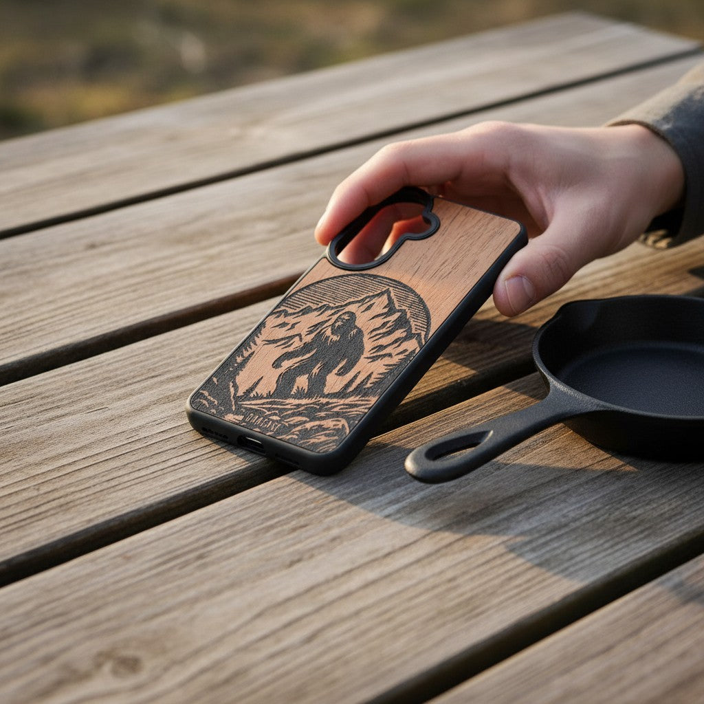 The Shadow Wanderer | Bigfoot Mountain Landscape | GR8CASE Wood Phone Case