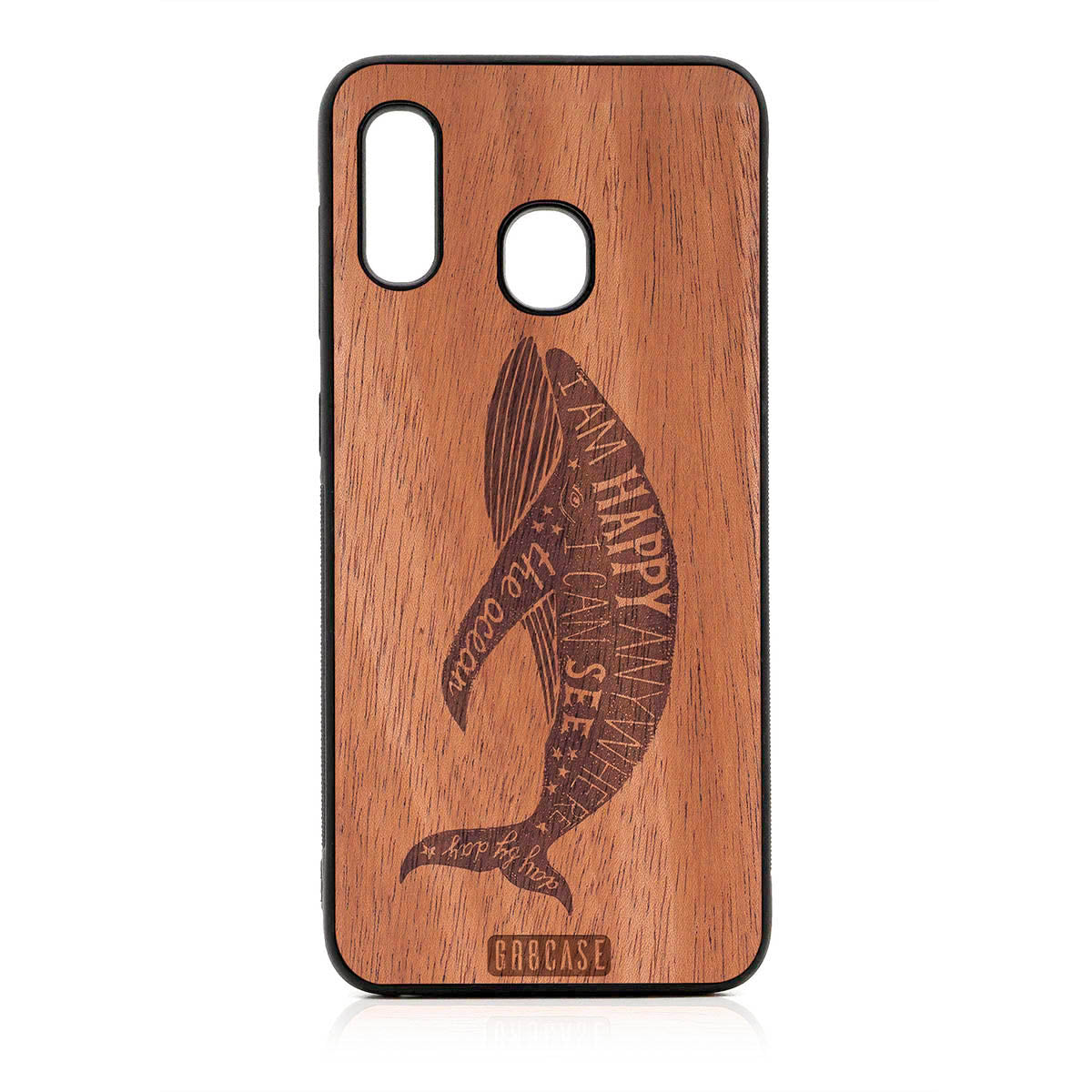 I'm Happy Anywhere I Can See The Ocean (Whale) Design Wood Case For Samsung Galaxy A20