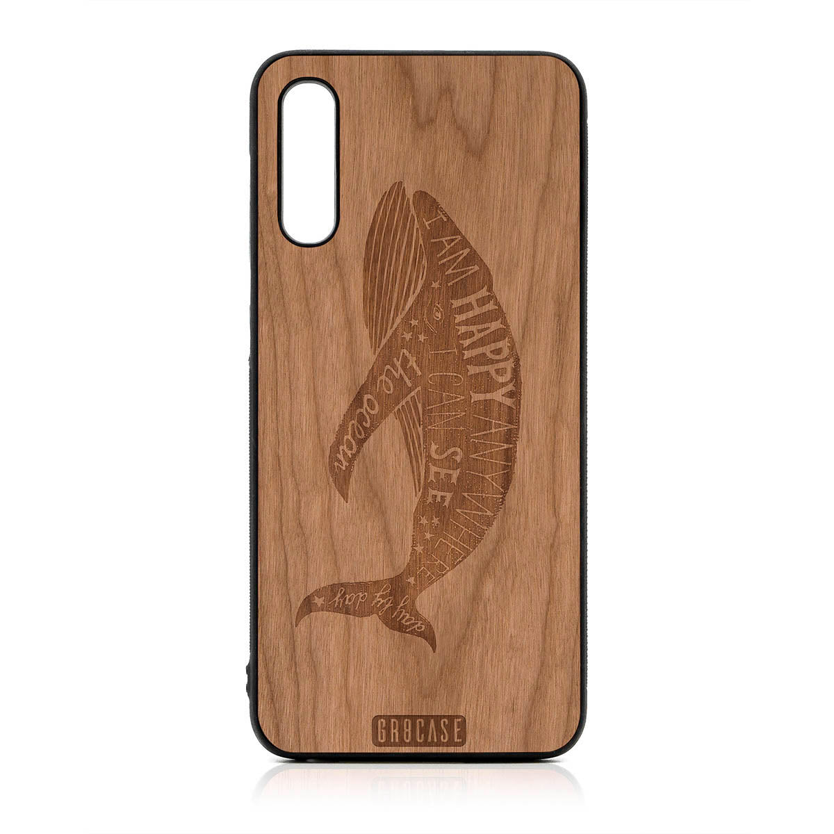 I&#39;m Happy Anywhere I Can See The Ocean (Whale) Design Wood Case For Samsung Galaxy A50