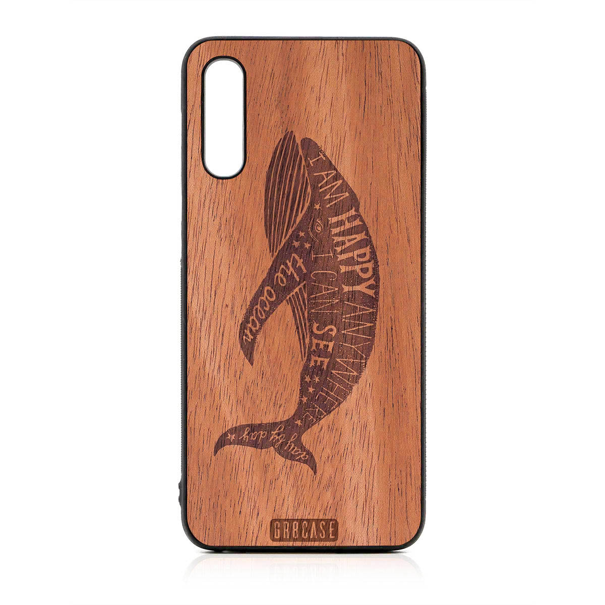 I&#39;m Happy Anywhere I Can See The Ocean (Whale) Design Wood Case For Samsung Galaxy A50