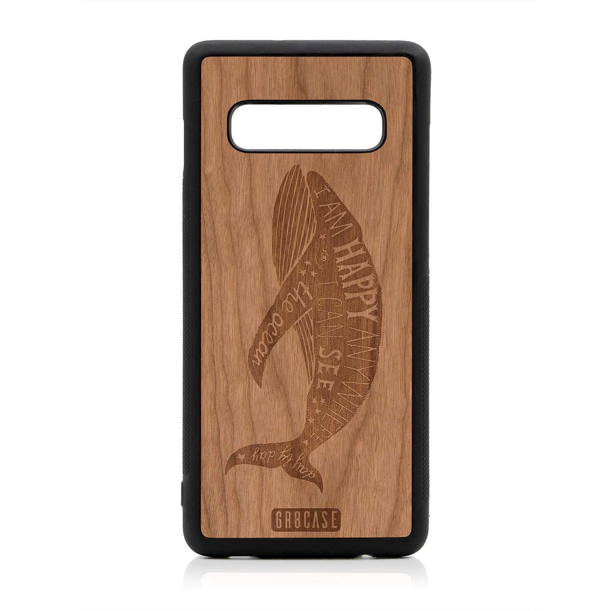 I&#39;m Happy Anywhere I Can See The Ocean (Whale) Design Wood Case For Samsung Galaxy S10 Plus