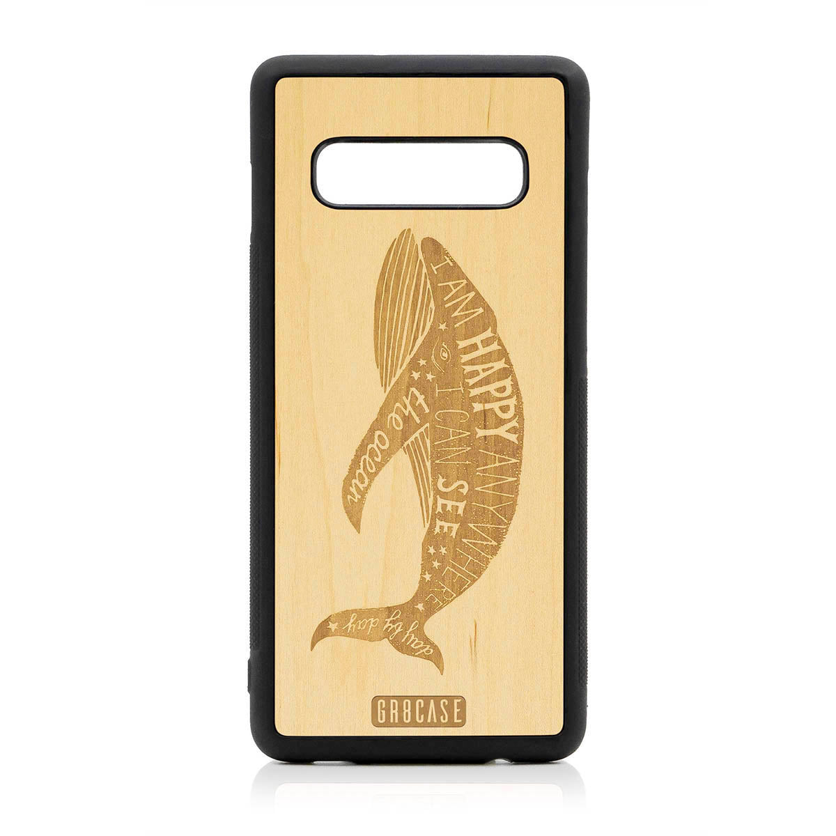 I&#39;m Happy Anywhere I Can See The Ocean (Whale) Design Wood Case For Samsung Galaxy S10 Plus