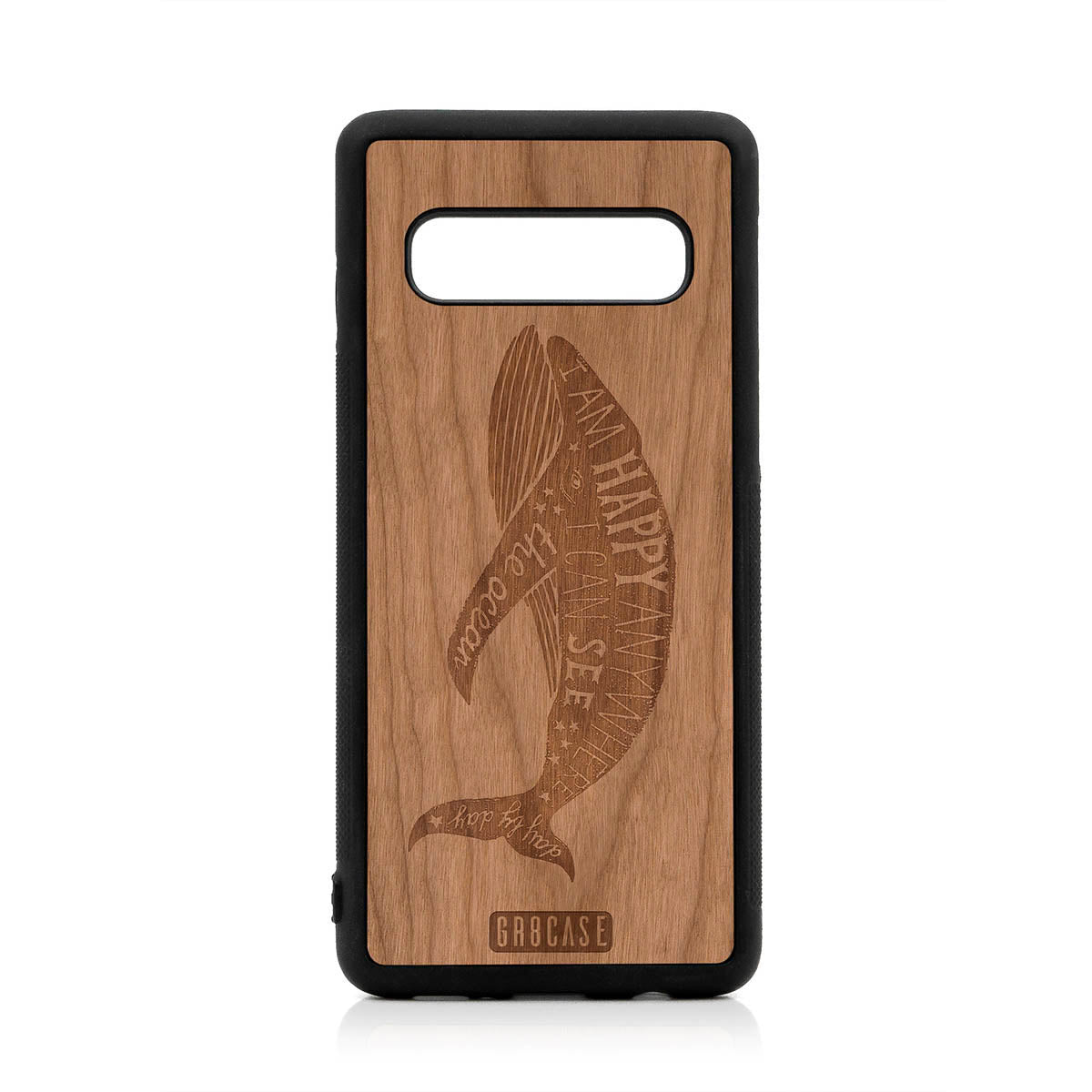 I&#39;m Happy Anywhere I Can See The Ocean (Whale) Design Wood Case For Samsung Galaxy S10