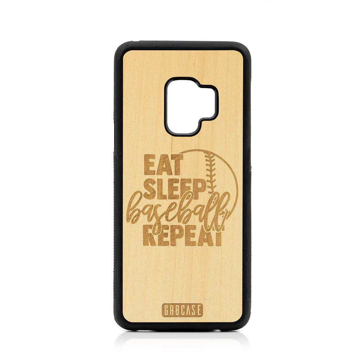 Eat Sleep Baseball Repeat Design Wood Case For Samsung Galaxy S9