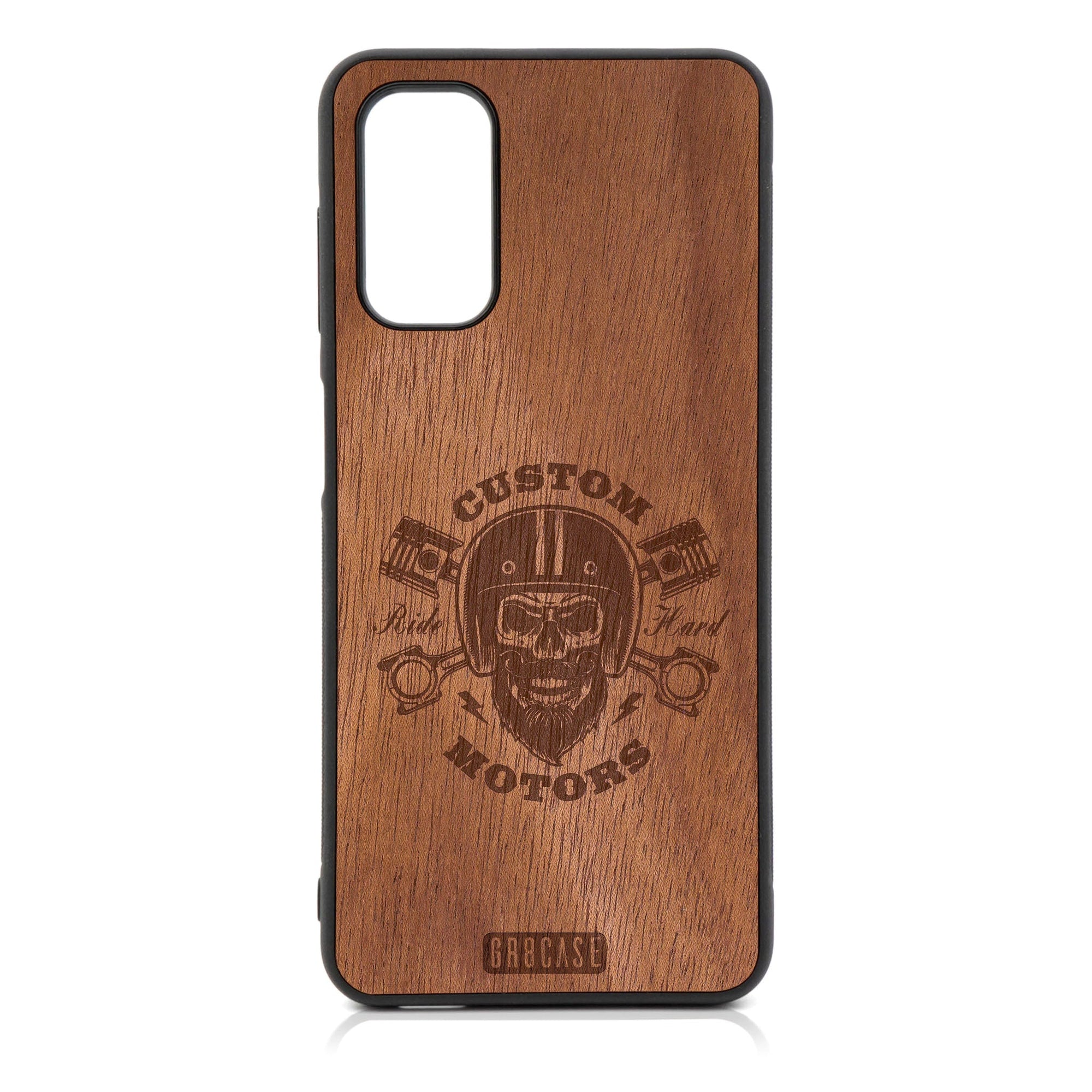 Custom Motors (Bearded Biker Skull) Design Wood Case For Galaxy A14 5G