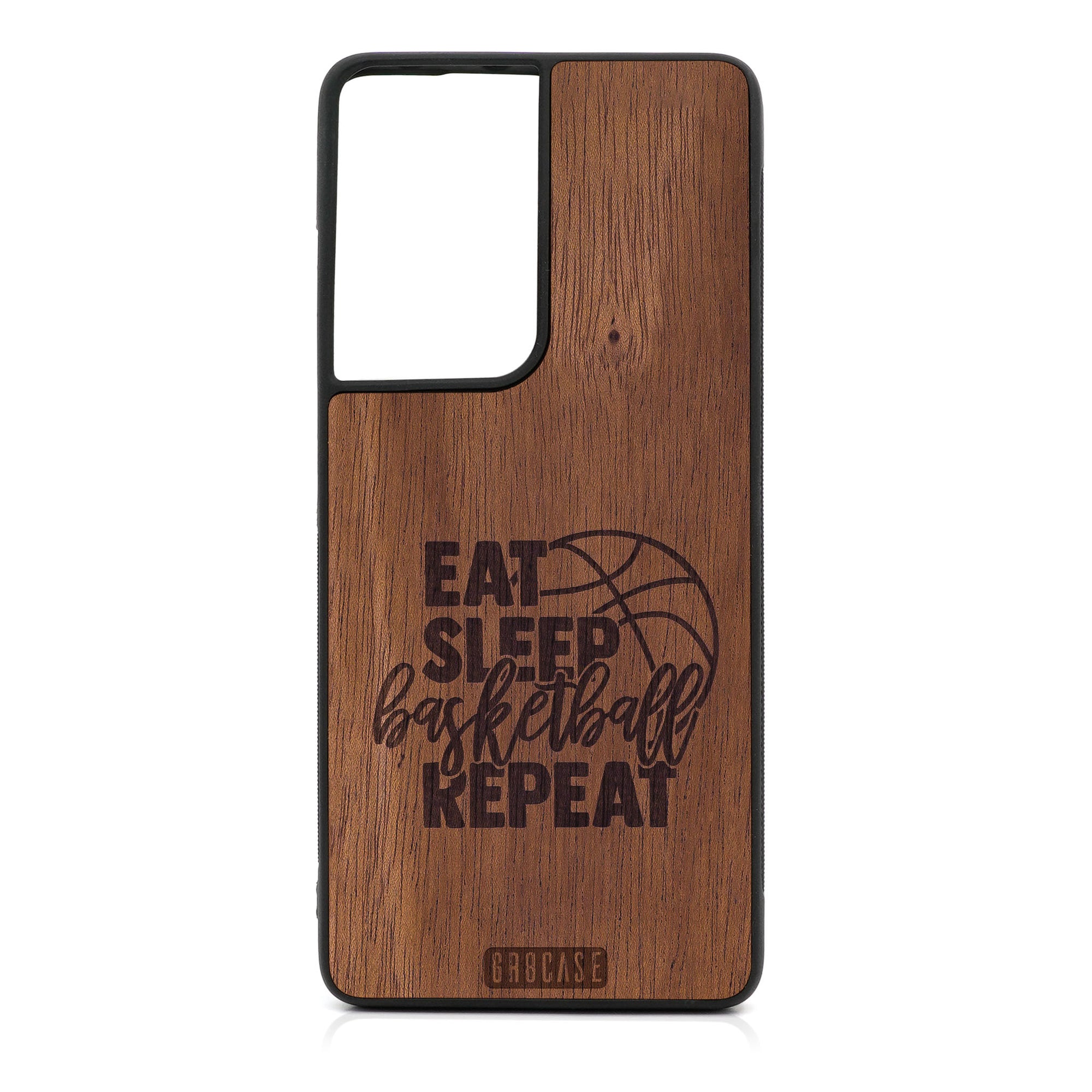 Eat Sleep Basketball Repeat Design Wood Case For Samsung Galaxy S21 Ultra 5G