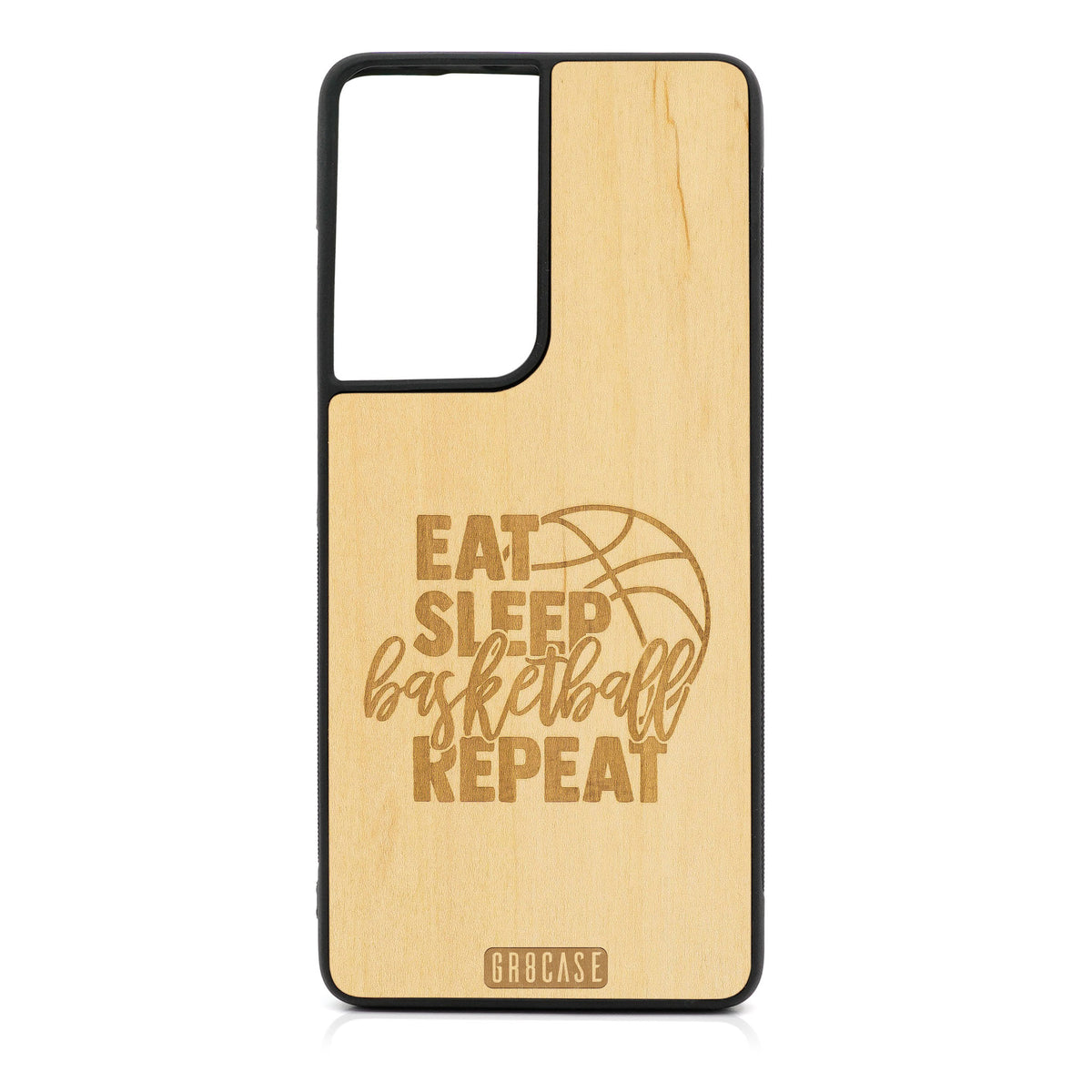 Eat Sleep Basketball Repeat Design Wood Case For Samsung Galaxy S21 Ultra 5G