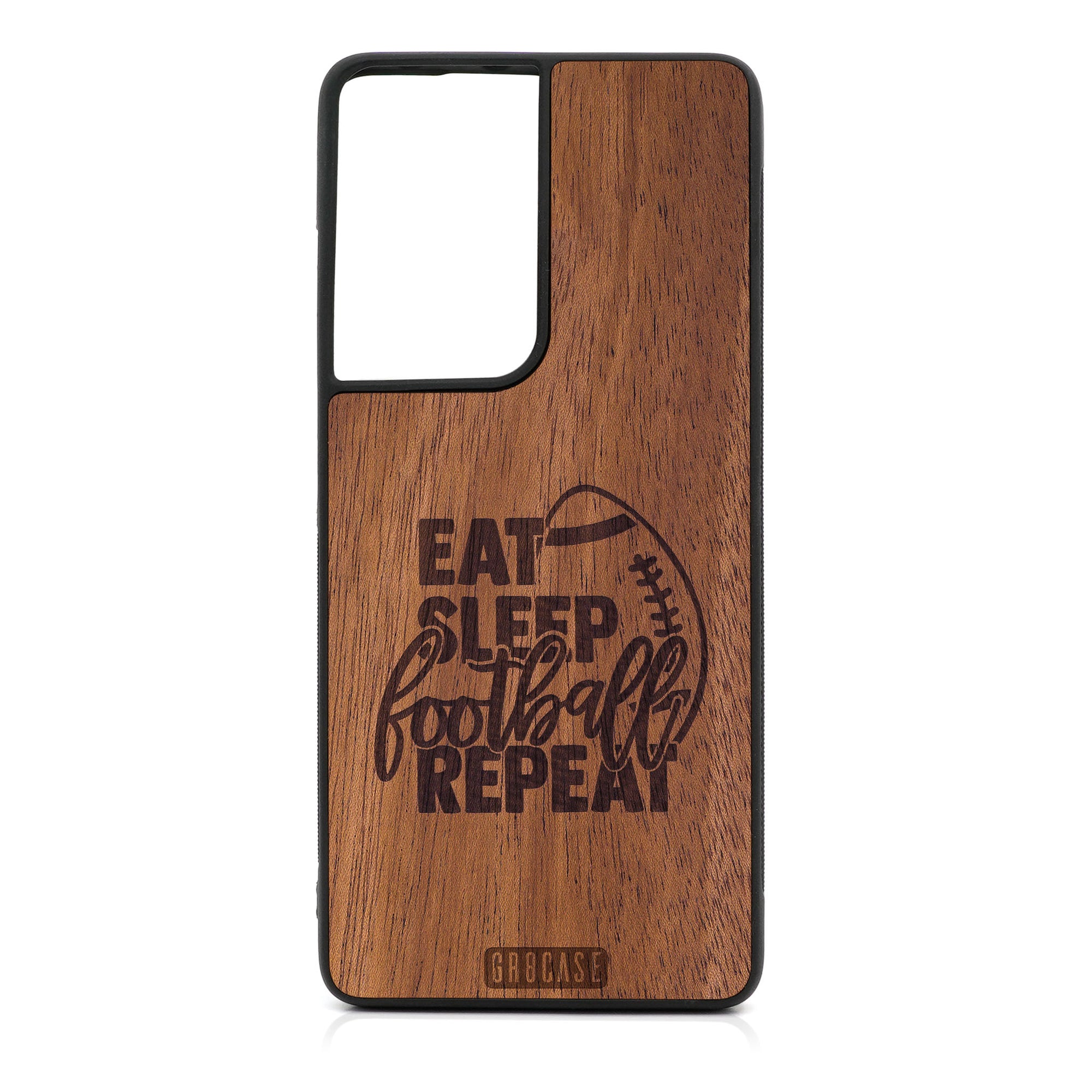 Eat Sleep Football Repeat Design Wood Case For Samsung Galaxy S21 Ultra 5G