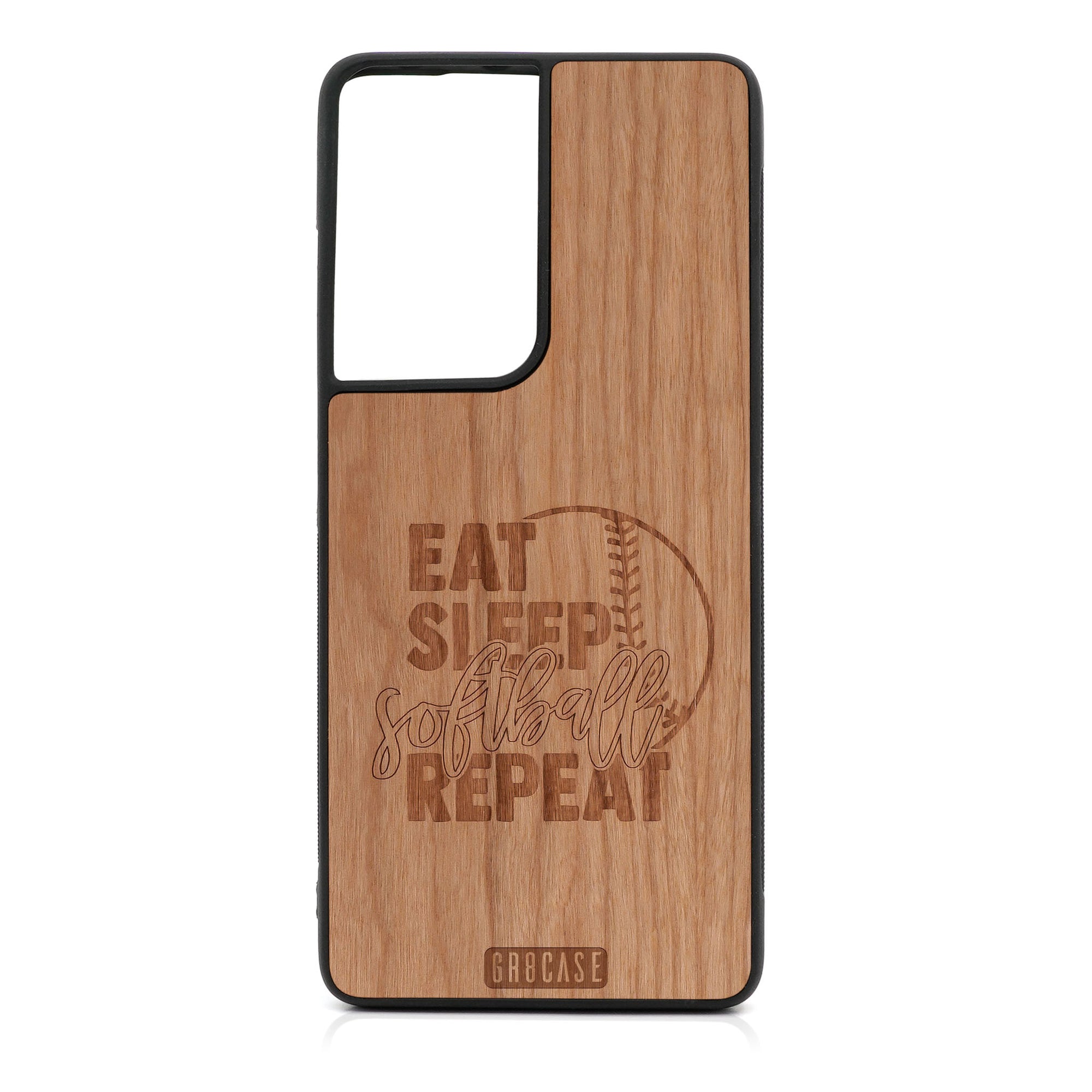 Eat Sleep Softball Repeat Design Wood Case For Samsung Galaxy S21 Ultra 5G