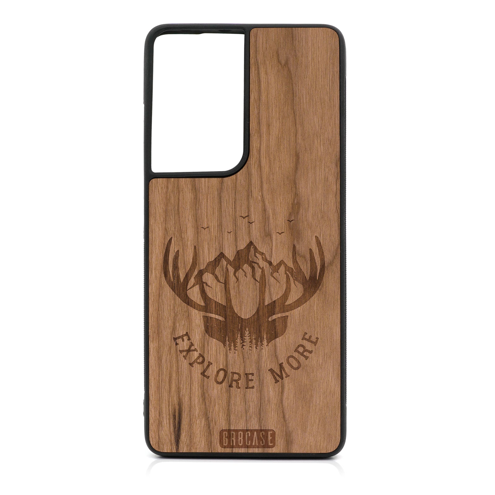 Explore More (Mountain & Antlers) Design Wood Case For Samsung Galaxy S21 Ultra 5G