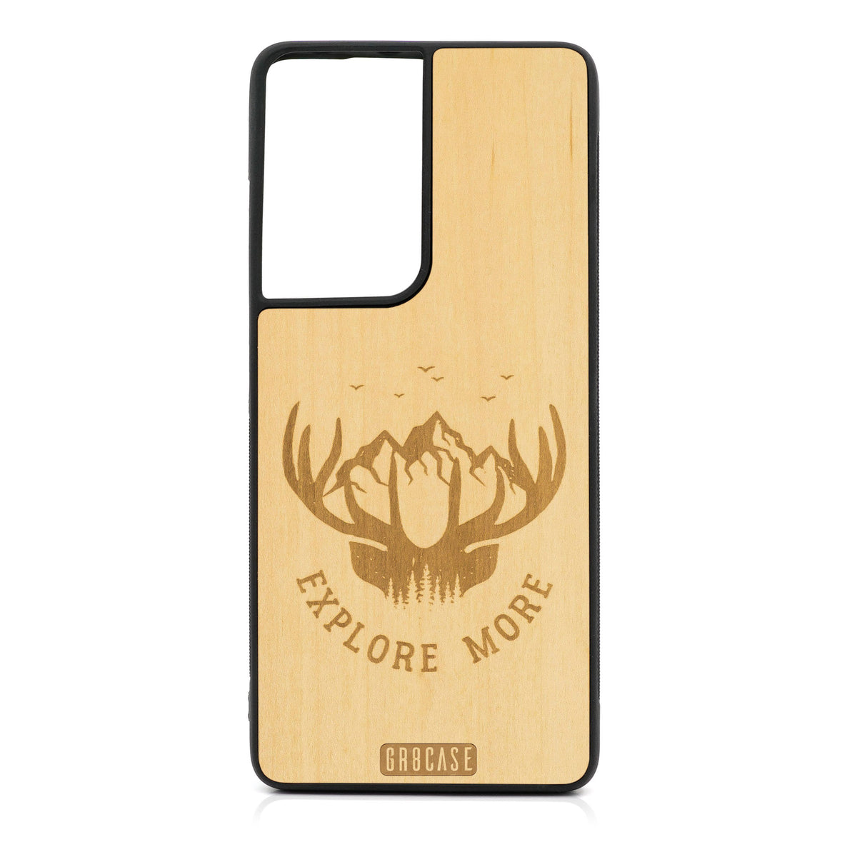 Explore More (Mountain &amp; Antlers) Design Wood Case For Samsung Galaxy S21 Ultra 5G