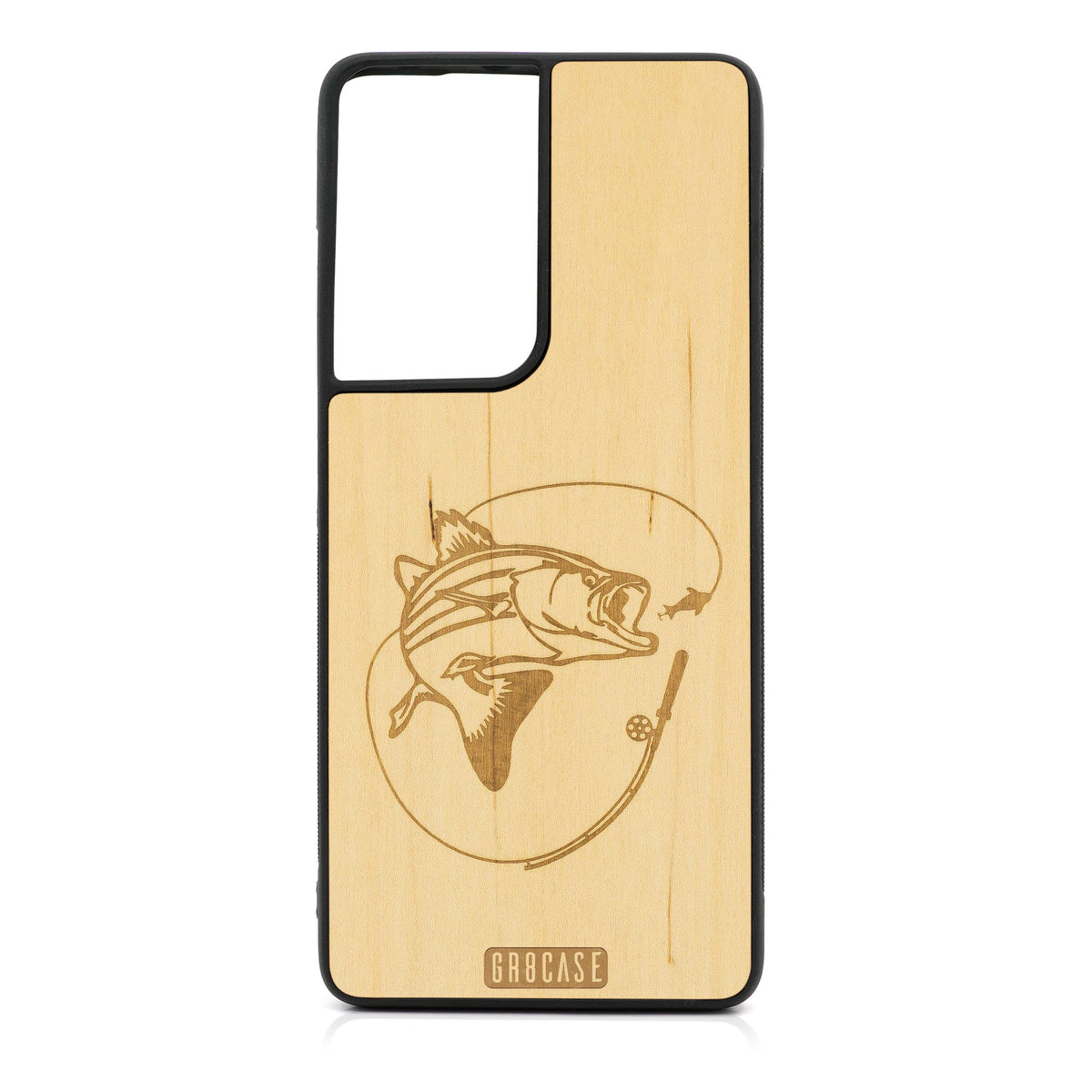 Fish and Reel Design Wood Case For Samsung Galaxy S21 Ultra 5G
