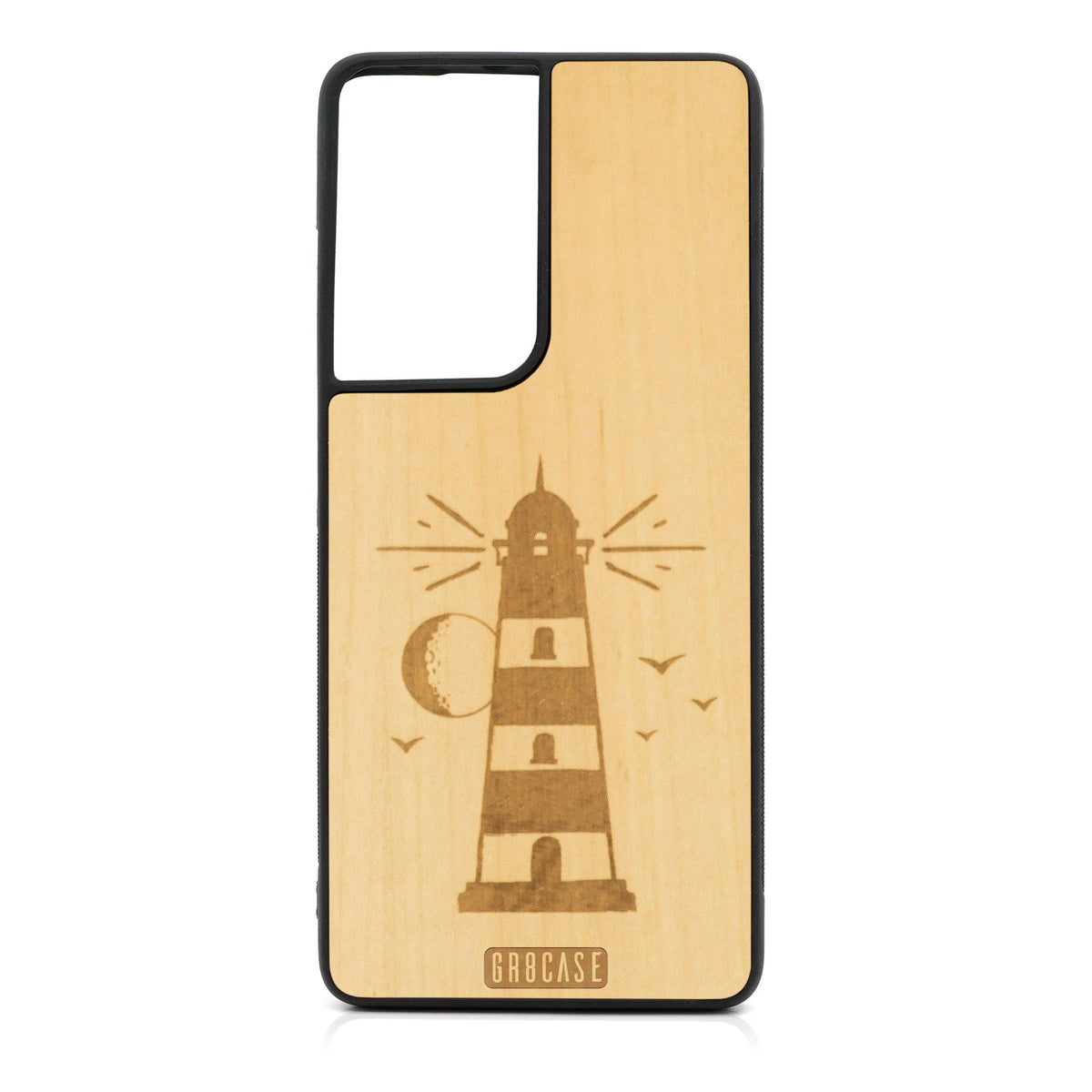 Midnight Lighthouse Design Wood Case For Samsung Galaxy S21 Ultra 5G