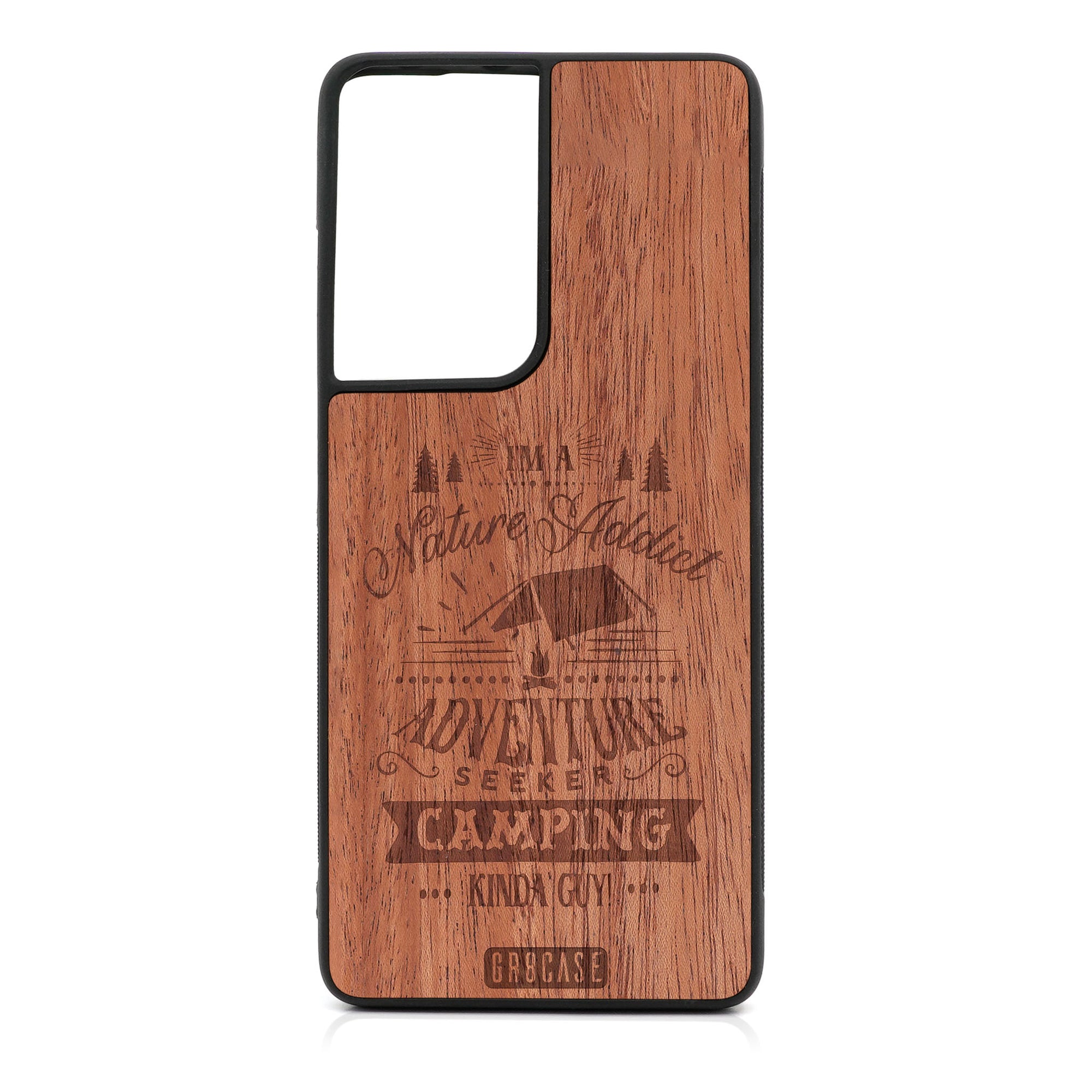 I'm A Nature Addict Adventure Seeker Camping Kinda Guy Design Wood Case For Samsung Galaxy S21 Ultra 5G