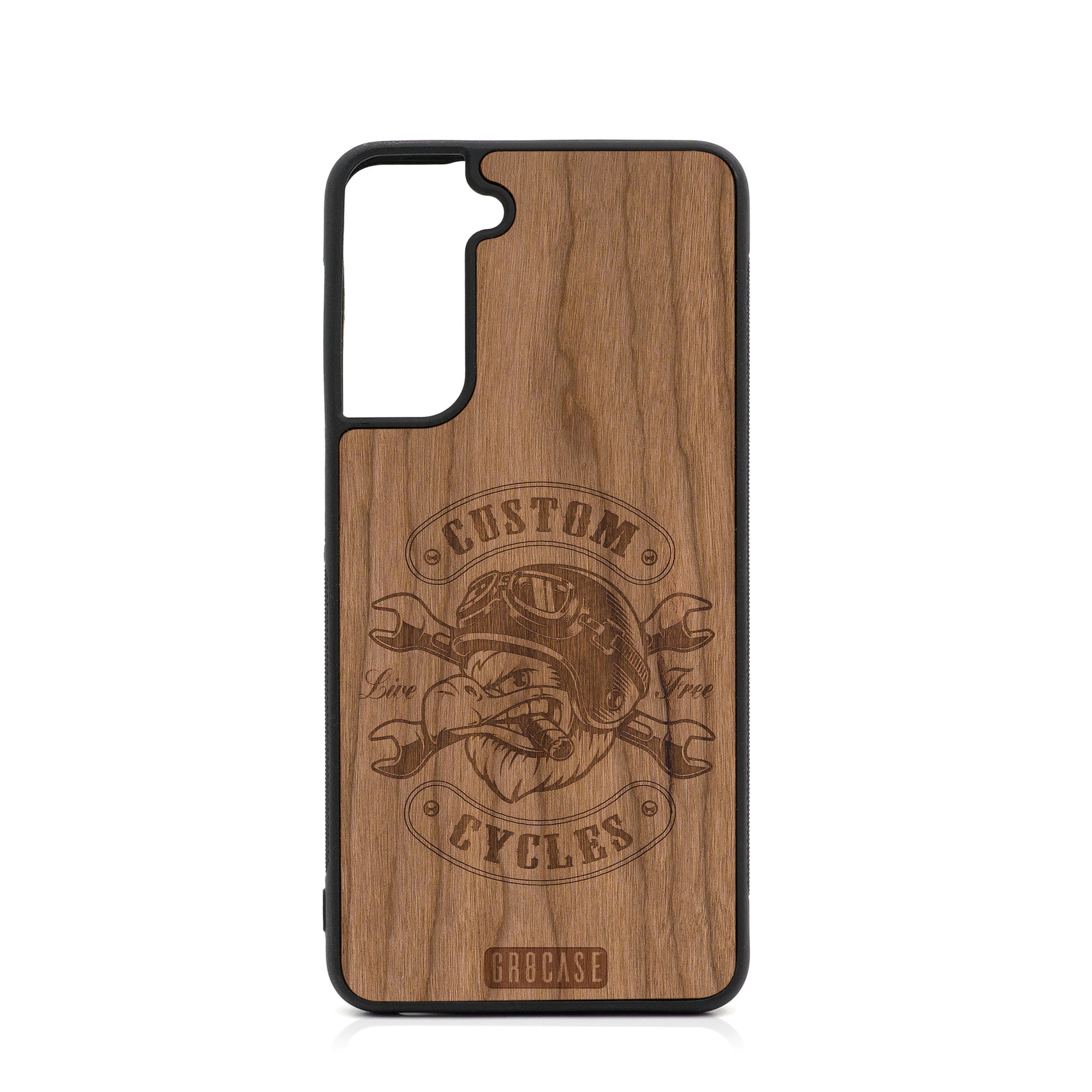 Custom Cycles Live Free (Biker-Eagle) Design Wood Case For Samsung Galaxy S21 5G