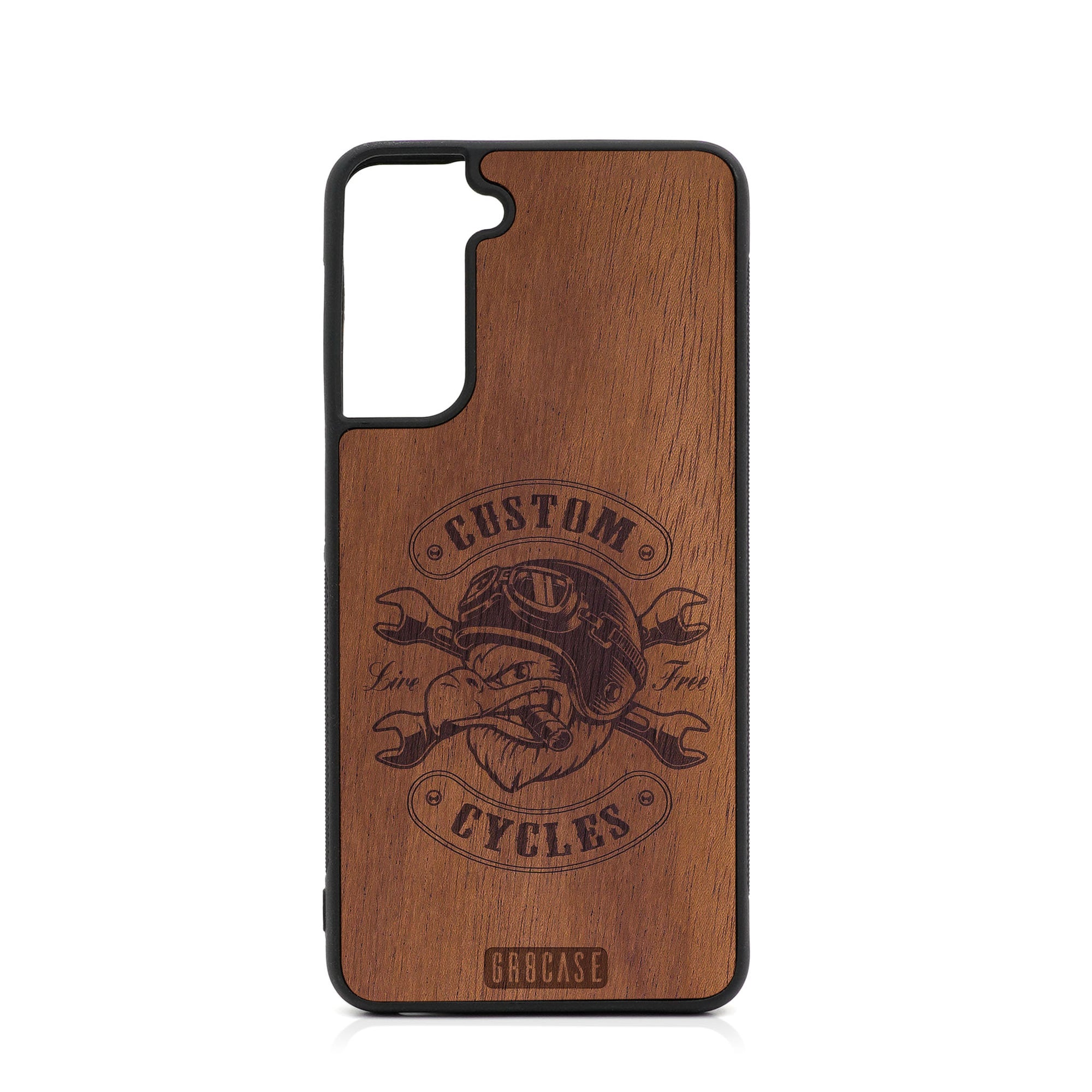 Custom Cycles Live Free (Biker-Eagle) Design Wood Case For Samsung Galaxy S21 5G