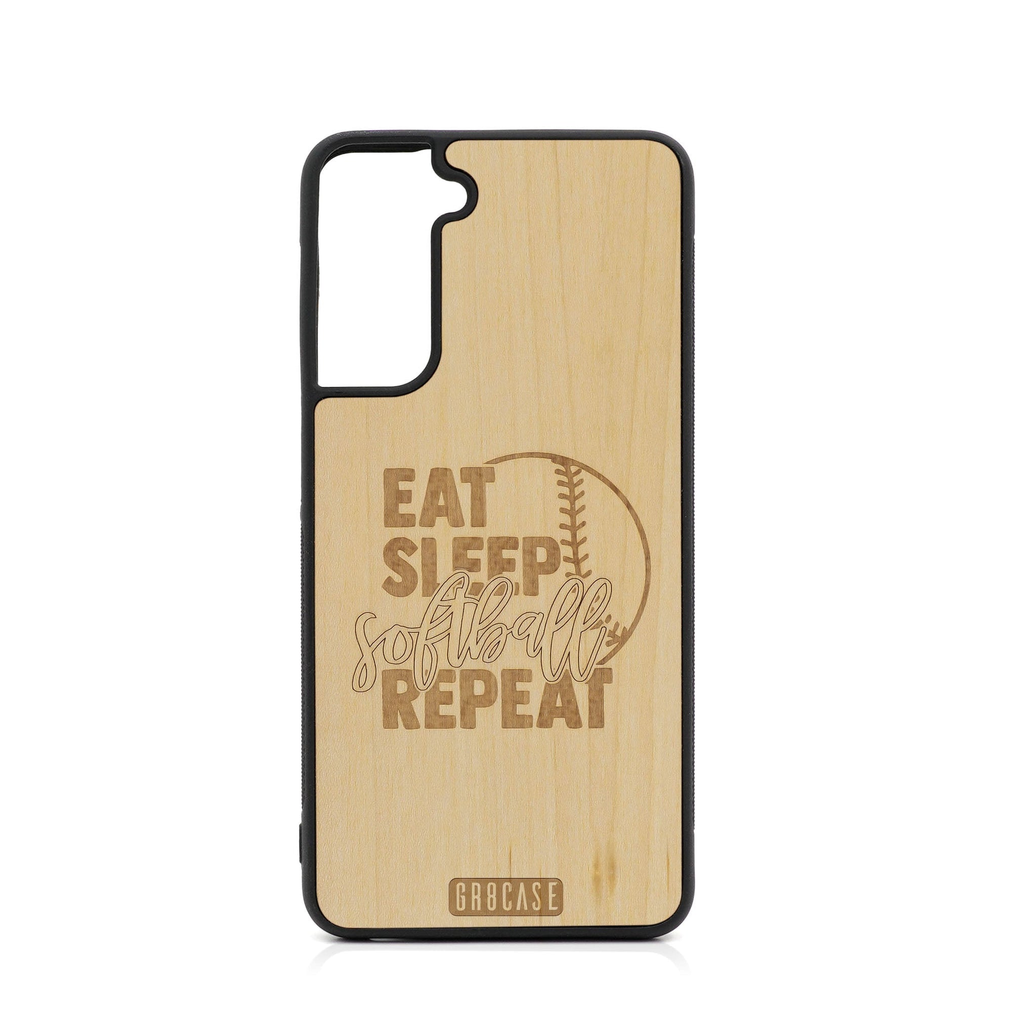 Eat Sleep Softball Repeat Design Wood Case For Samsung Galaxy S23 Plus