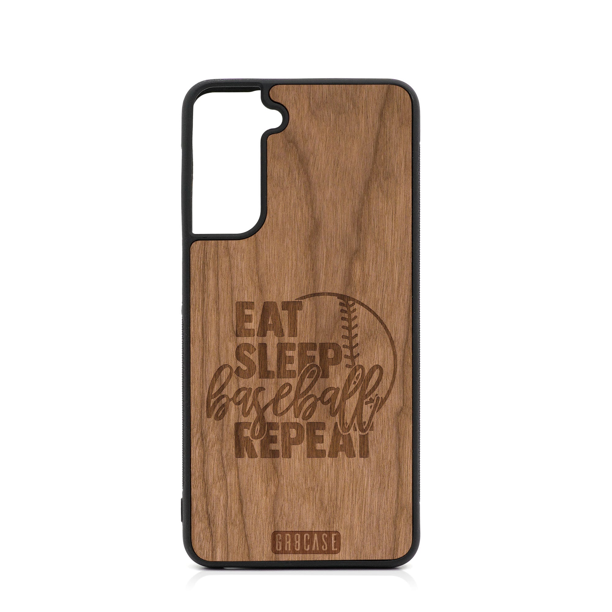 Eat Sleep Baseball Repeat Design Wood Case For Samsung Galaxy S21 Plus 5G