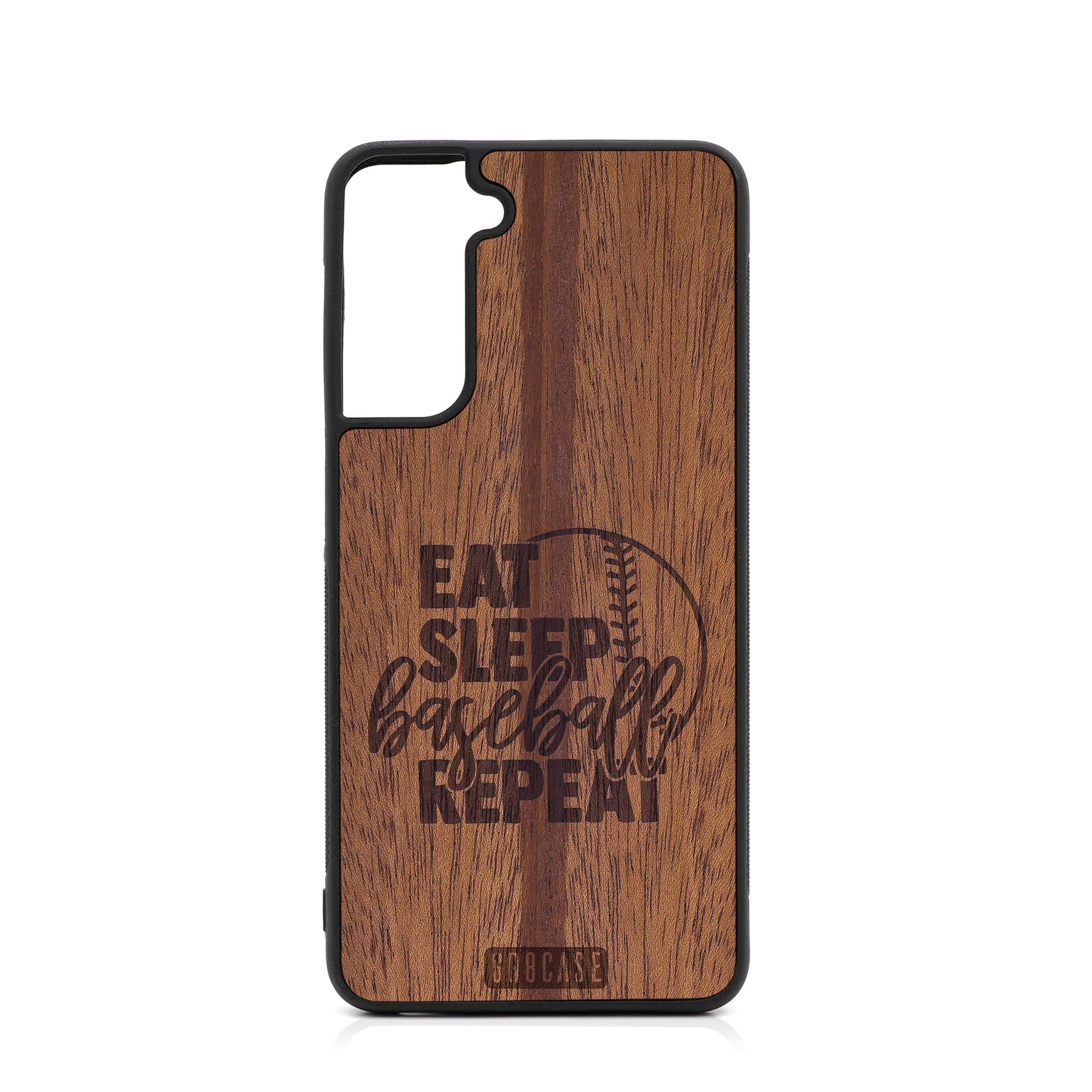 Eat Sleep Baseball Repeat Design Wood Case For Samsung Galaxy S22 Plus