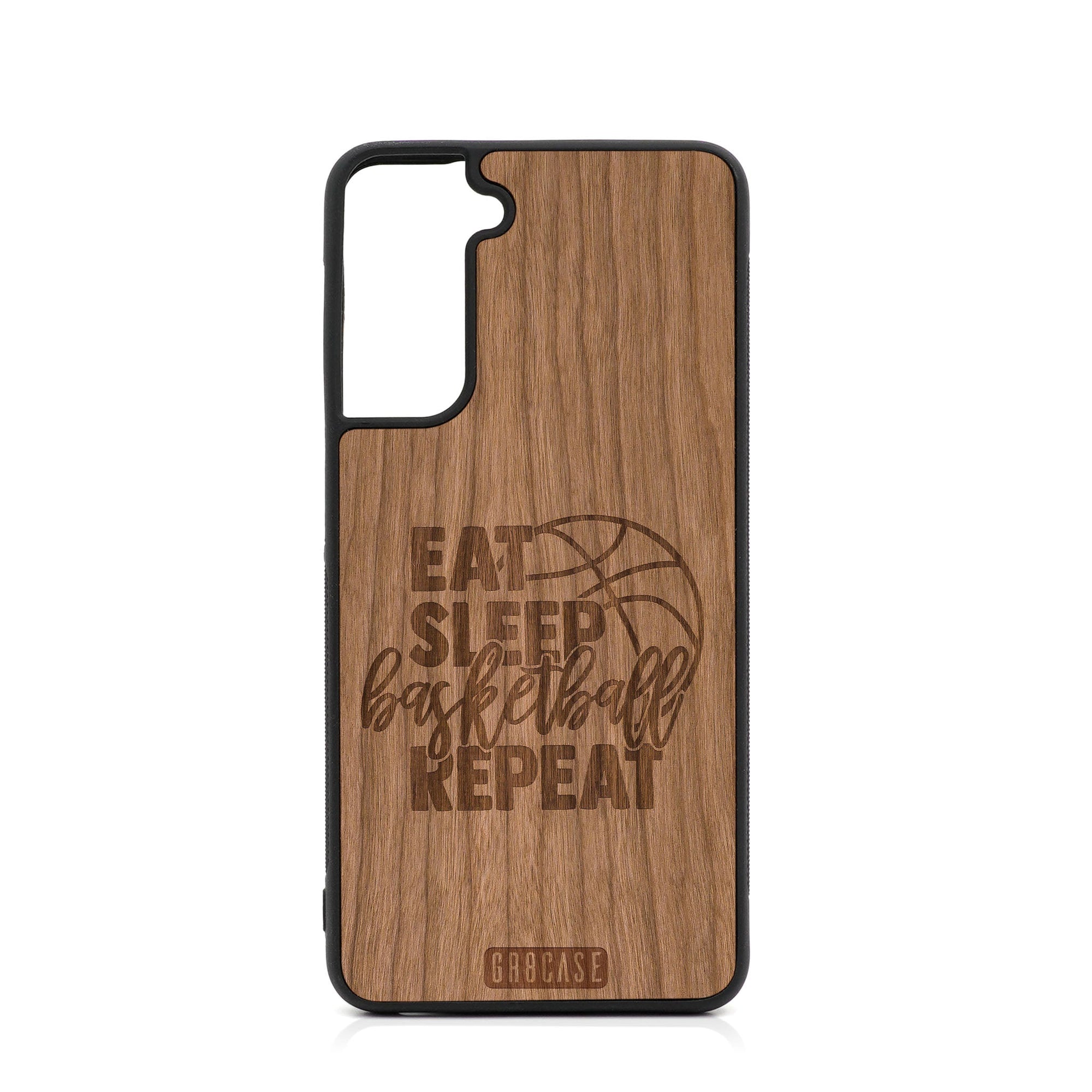 Eat Sleep Basketball Repeat Design Wood Case For Samsung Galaxy S22 Plus