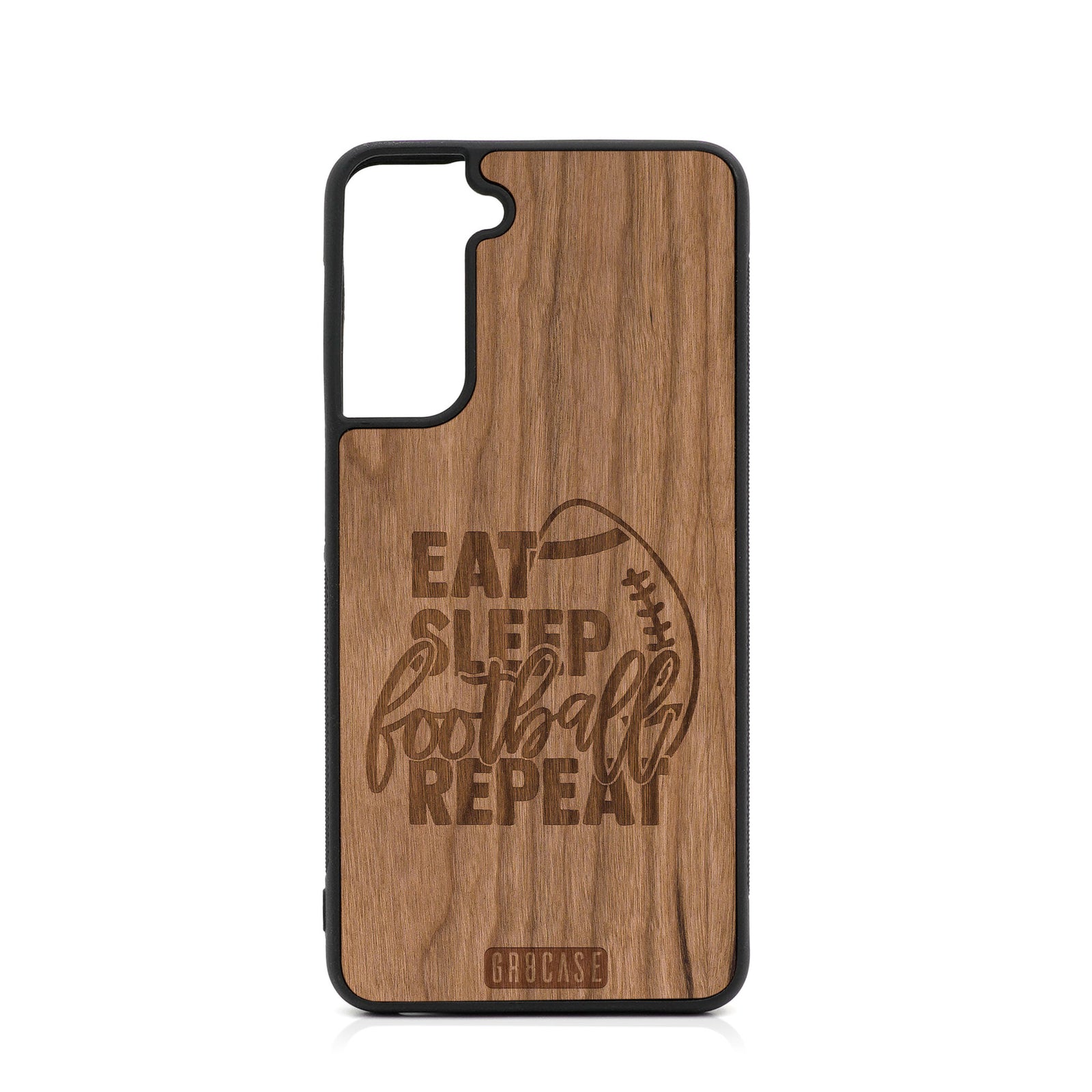 Eat Sleep Football Repeat Design Wood Case For Samsung Galaxy S21 Plus 5G