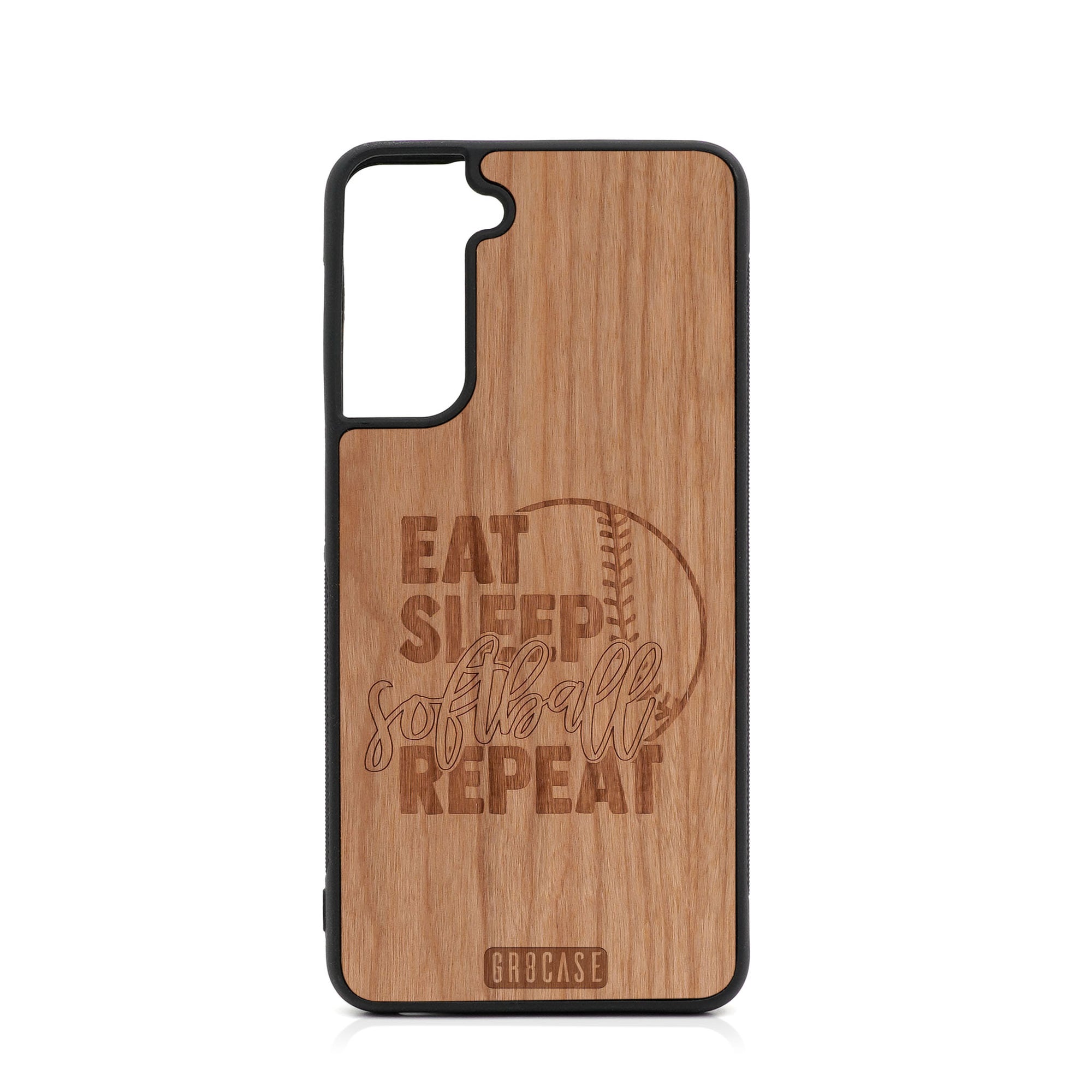Eat Sleep Softball Repeat Design Wood Case For Samsung Galaxy S21 5G