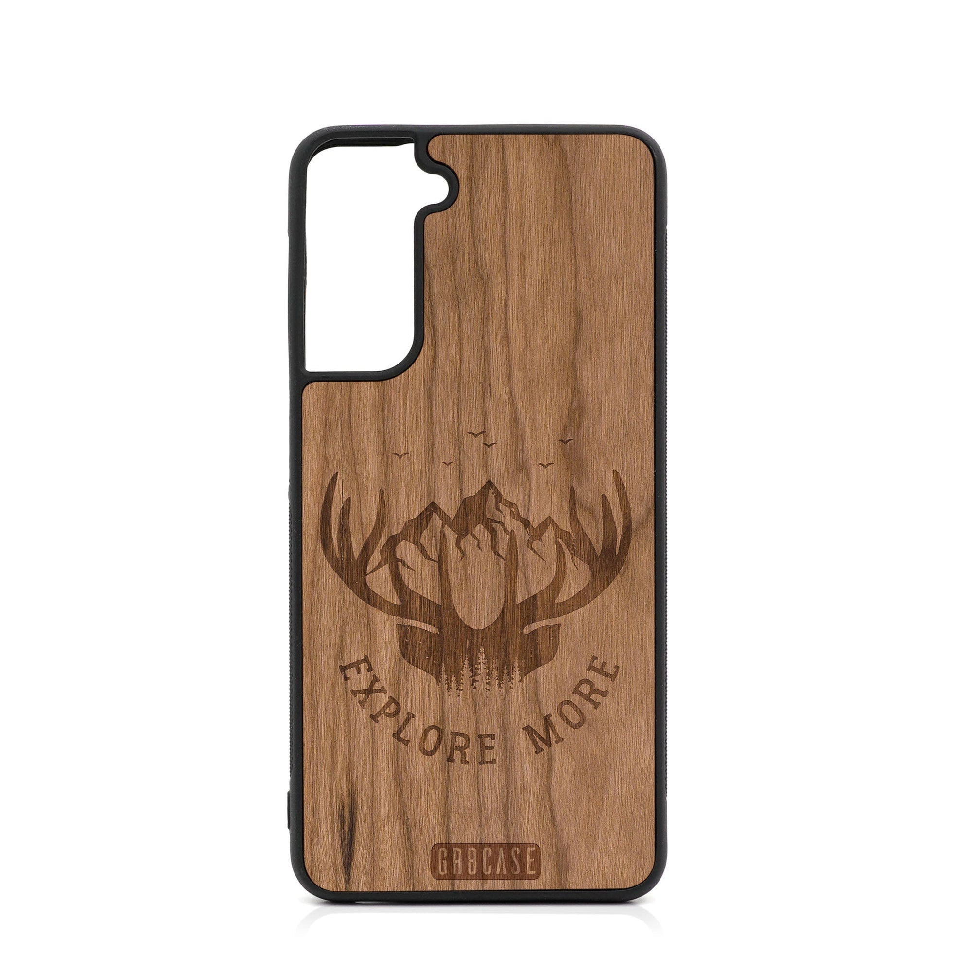 Explore More (Mountain & Antlers) Design Wood Case For Samsung Galaxy S23 Plus