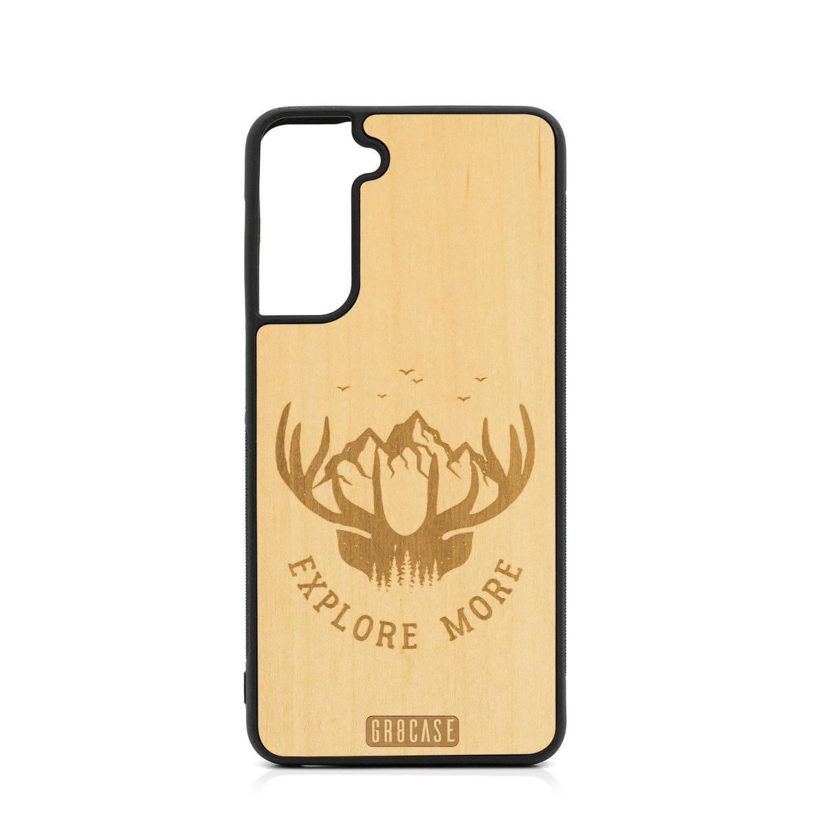 Explore More (Mountain &amp; Antlers) Design Wood Case For Samsung Galaxy S24 5G