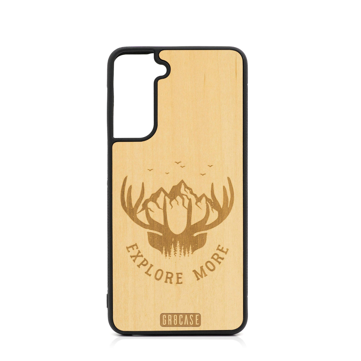 Explore More (Mountain &amp; Antlers) Design Wood Case For Samsung Galaxy S22