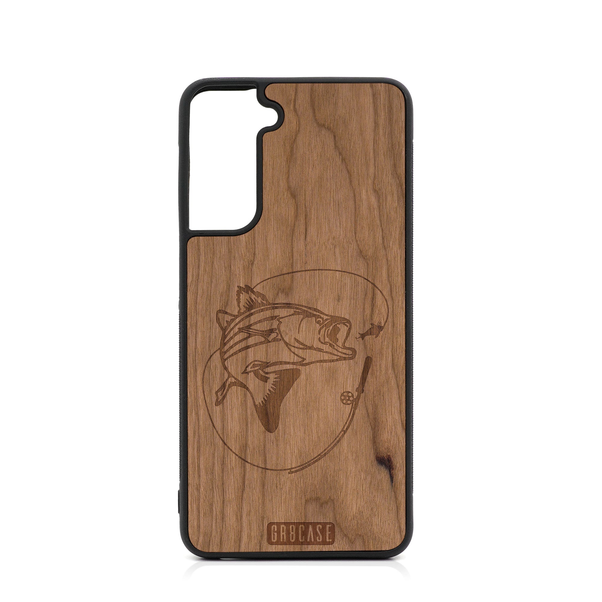 Fish and Reel Design Wood Case For Samsung Galaxy S21 Plus 5G