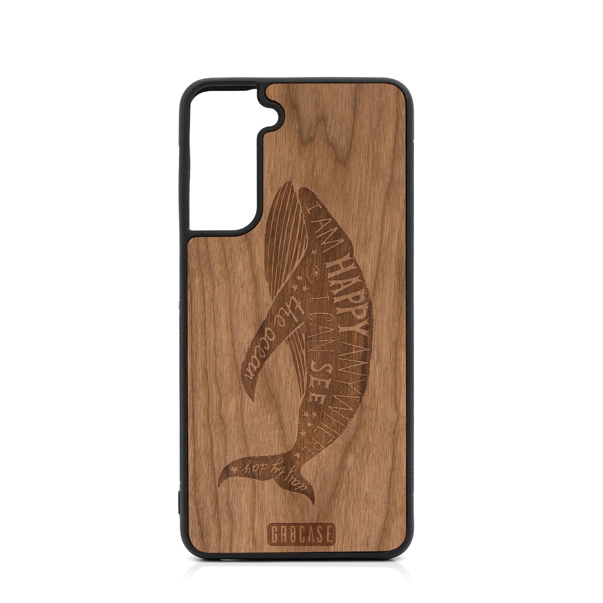 I'm Happy Anywhere I Can See The Ocean (Whale) Design Wood Case For Samsung Galaxy S23 5G