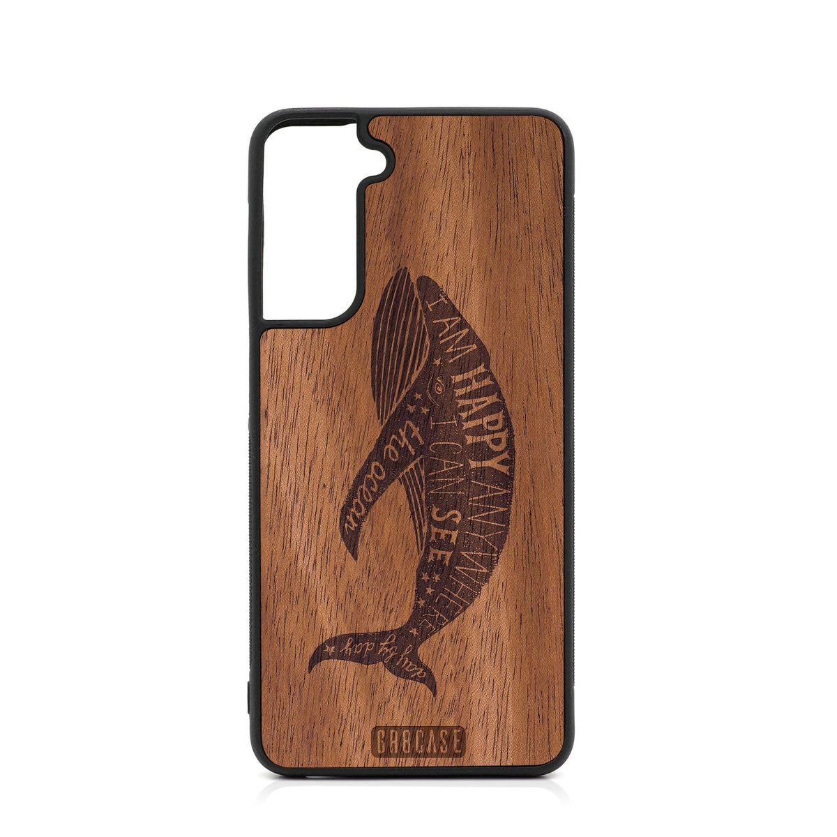 I&#39;m Happy Anywhere I Can See The Ocean (Whale) Design Wood Case For Samsung Galaxy S23 Plus