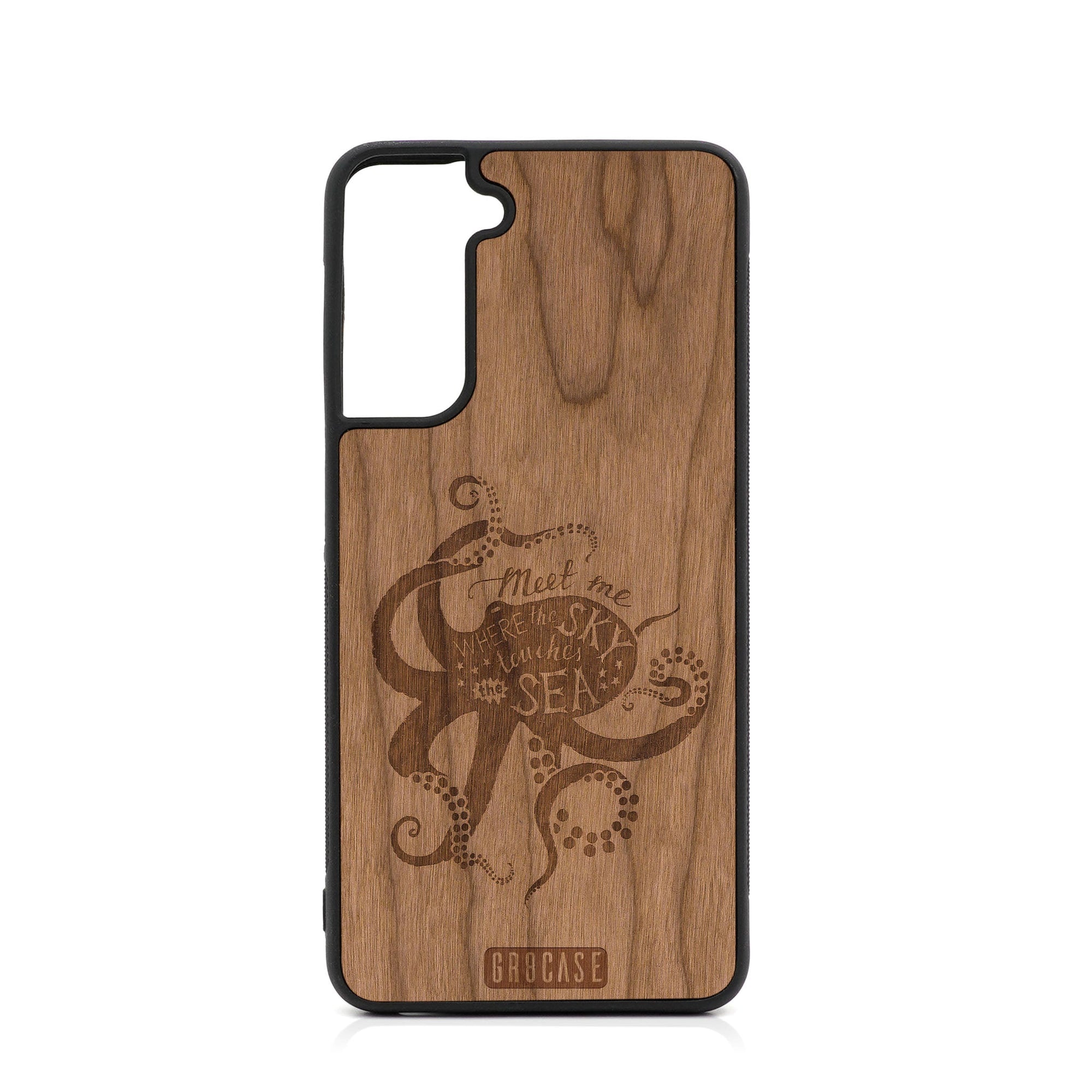 Meet Me Where The Sky Touches The Sea (Octopus) Design Wood Case For Samsung Galaxy S22