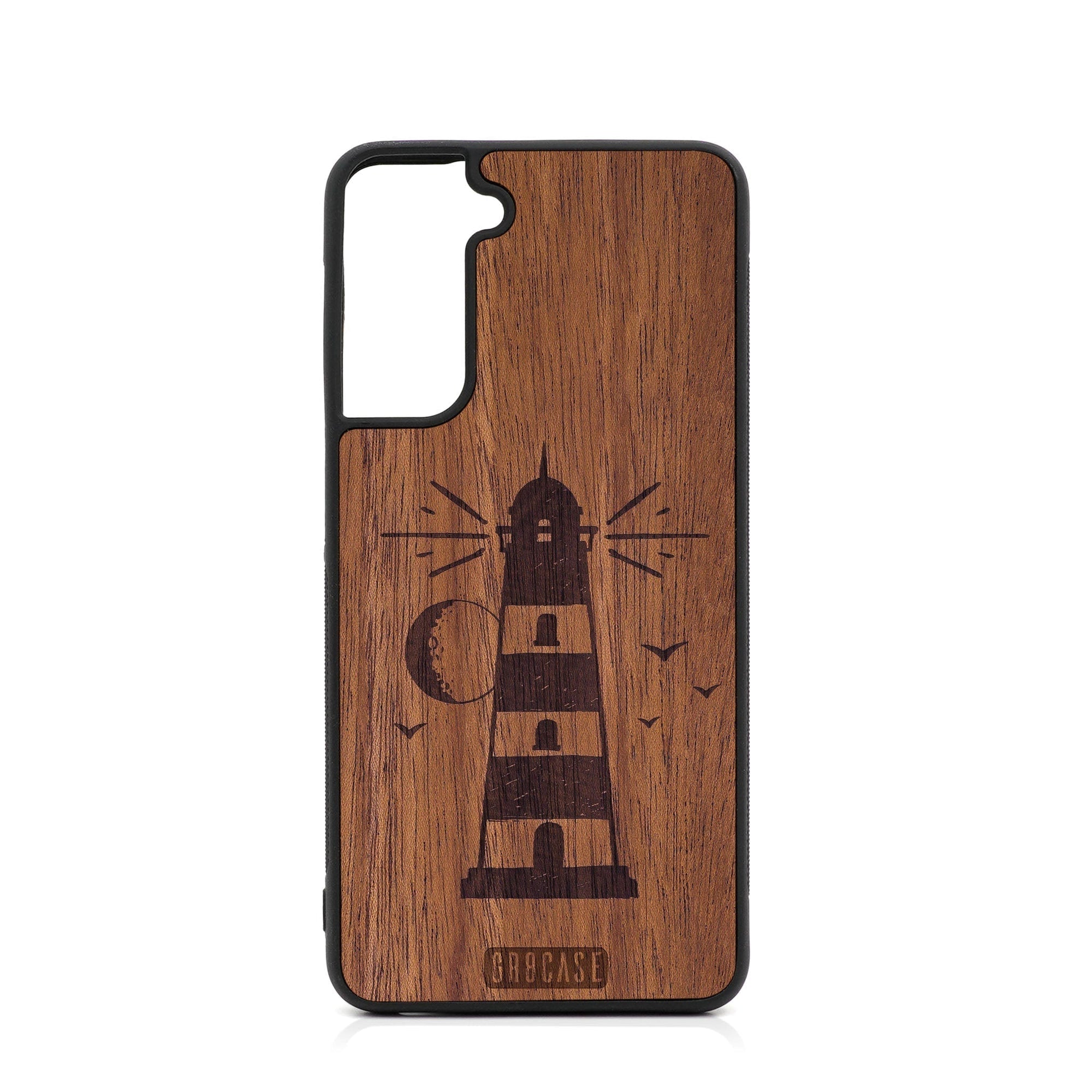 Midnight Lighthouse Design Wood Case For Samsung Galaxy S24 Plus