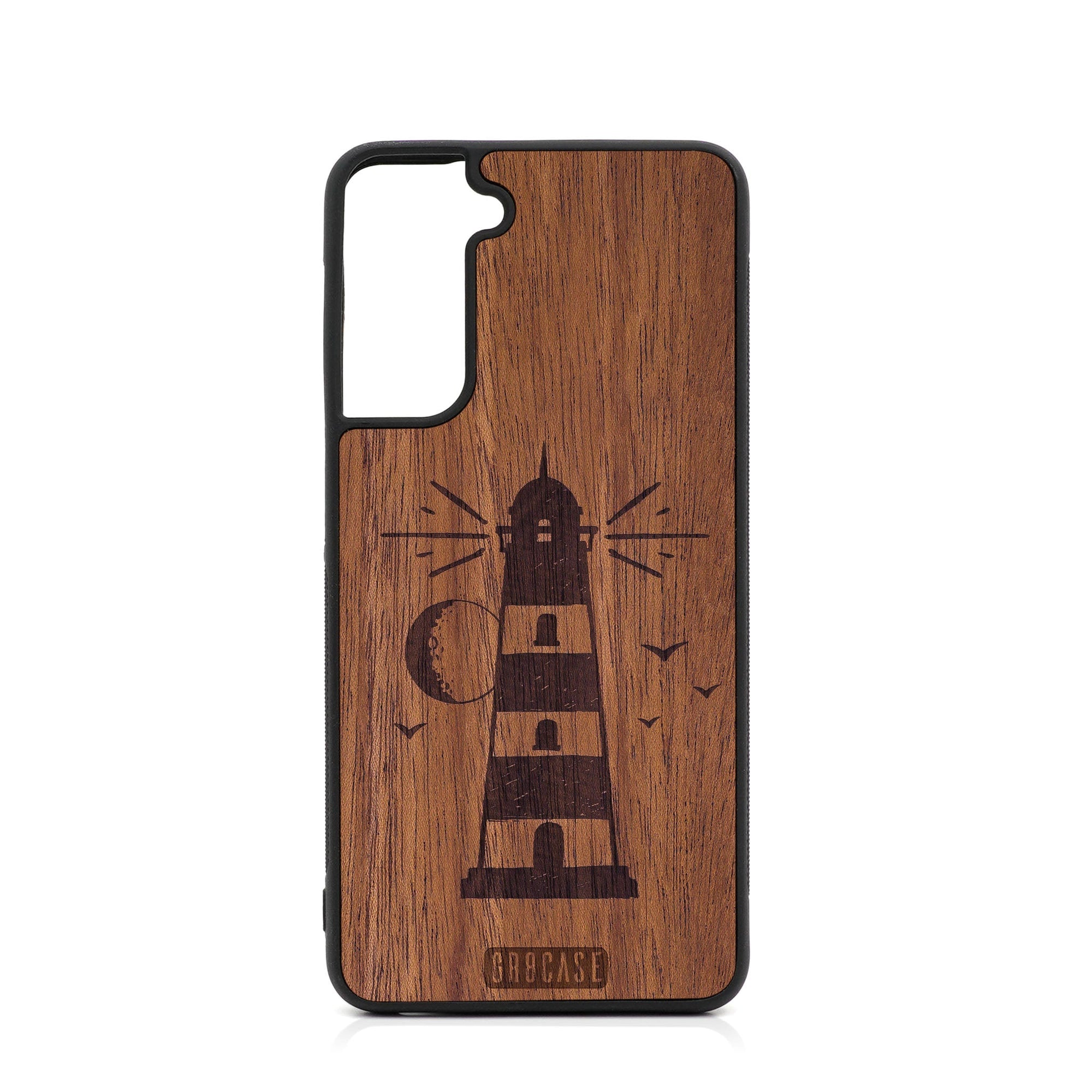 Midnight Lighthouse Design Wood Case For Samsung Galaxy S22 Plus