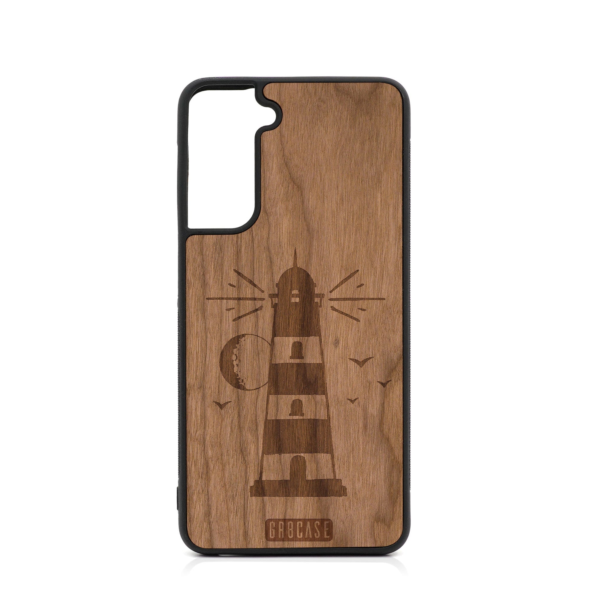 Midnight Lighthouse Design Wood Case For Samsung Galaxy S22 Plus