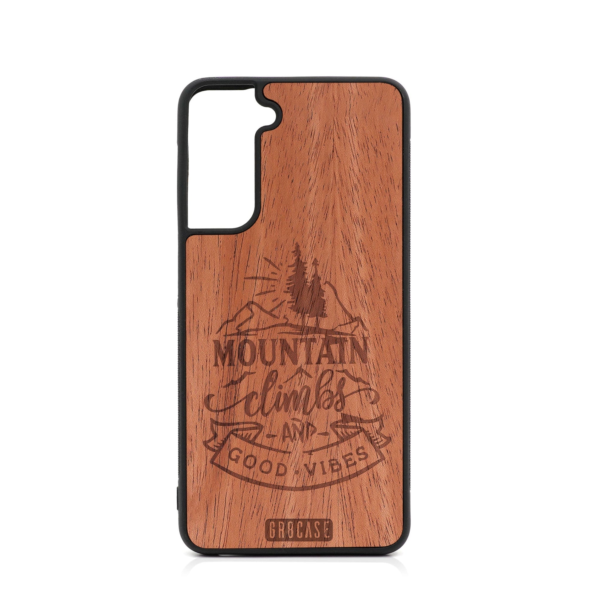 Mountain Climbs And Good Vibes Design Wood Case For Samsung Galaxy S23 Plus