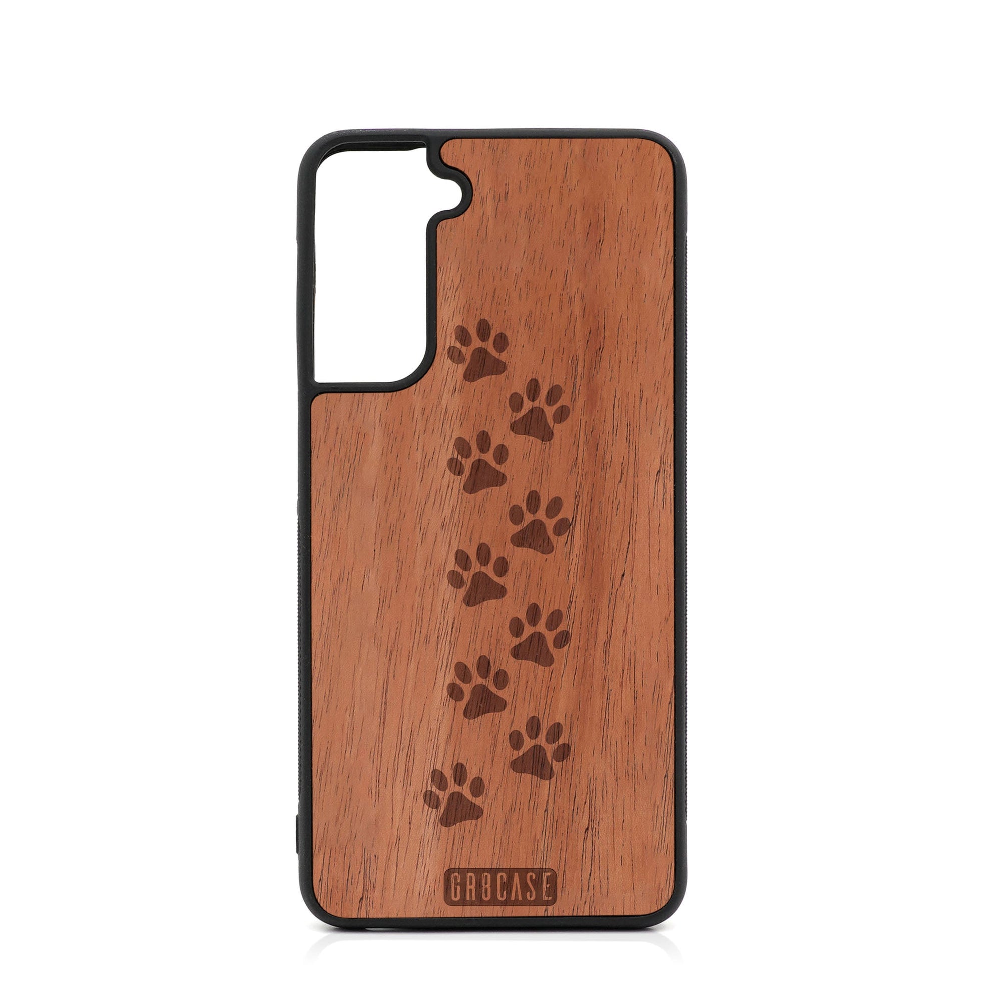 Paw Prints Design Wood Case For Samsung Galaxy S22 Plus