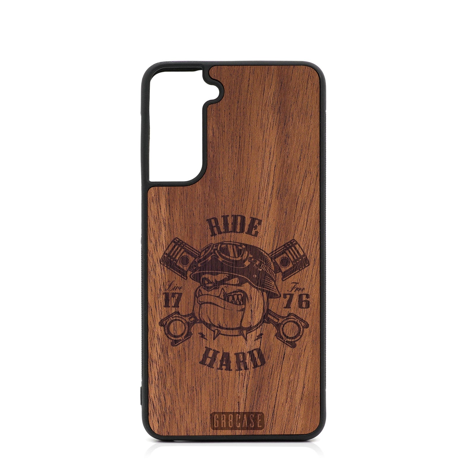 Ride Hard Live Free (Biker Dog) Design Wood Case For Samsung Galaxy S23 5G