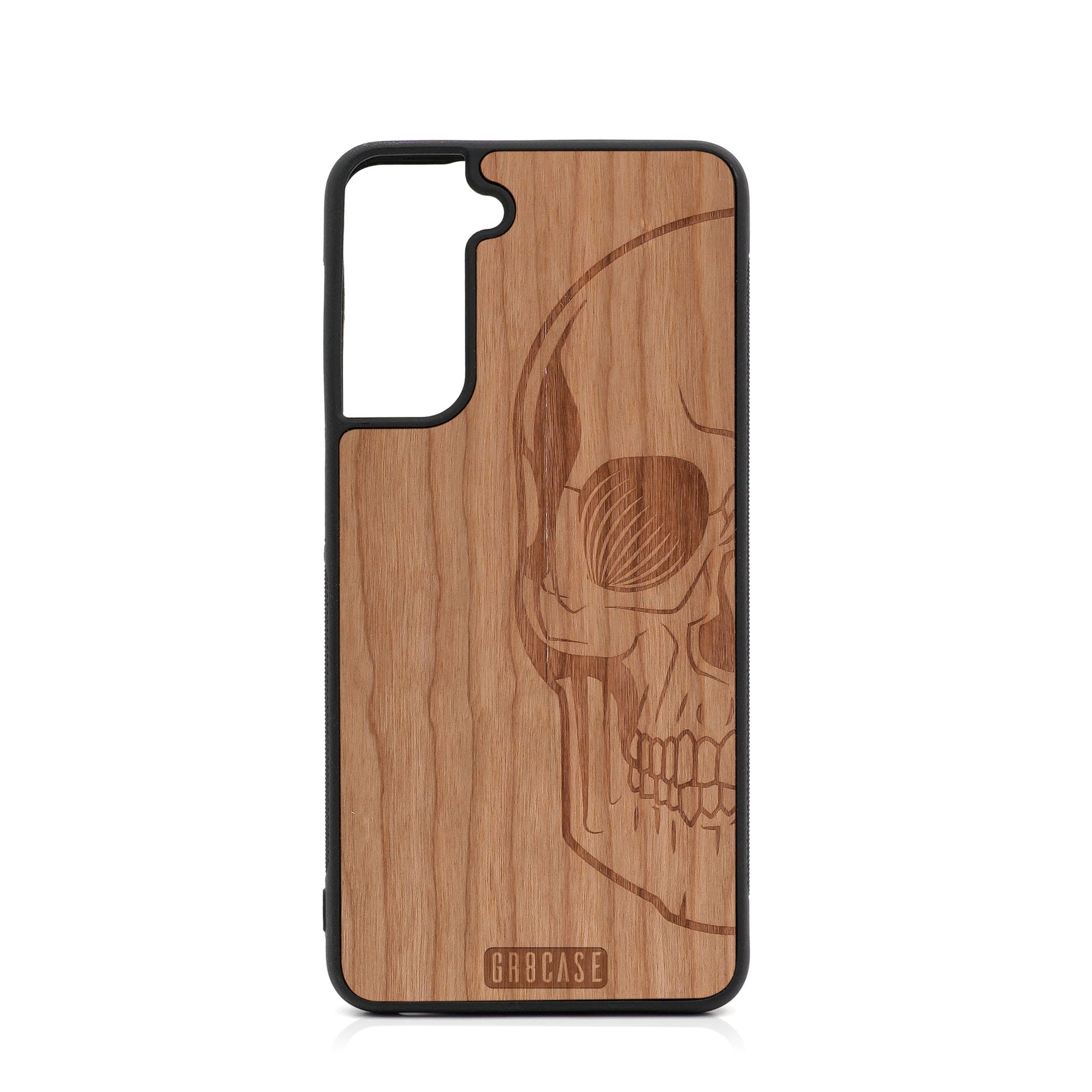 Half Skull Design Wood Case For Samsung Galaxy S22 Plus